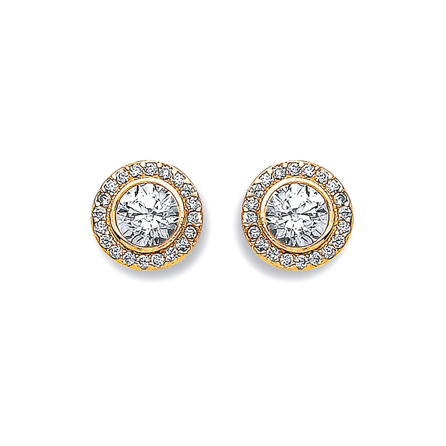 9ct Yellow Gold 9mm Halo Cubic Zirconia Stud