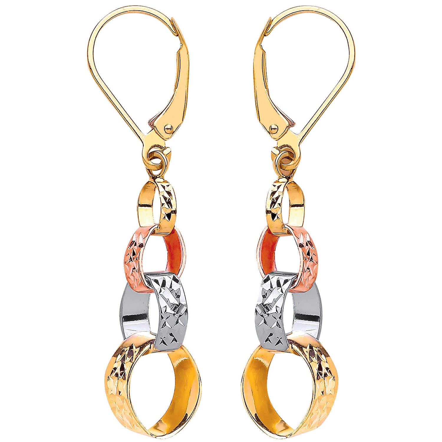 Three Colour Interlink Drop Earrings