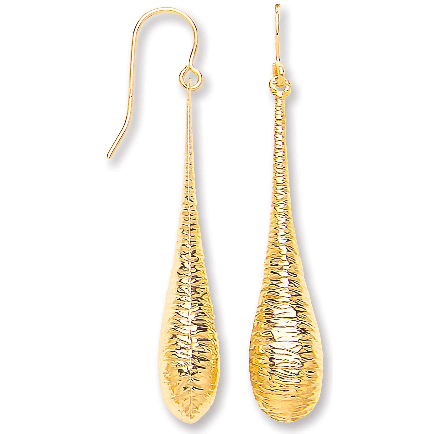 9ct Yellow Gold Imprint Drop Hook Earrings