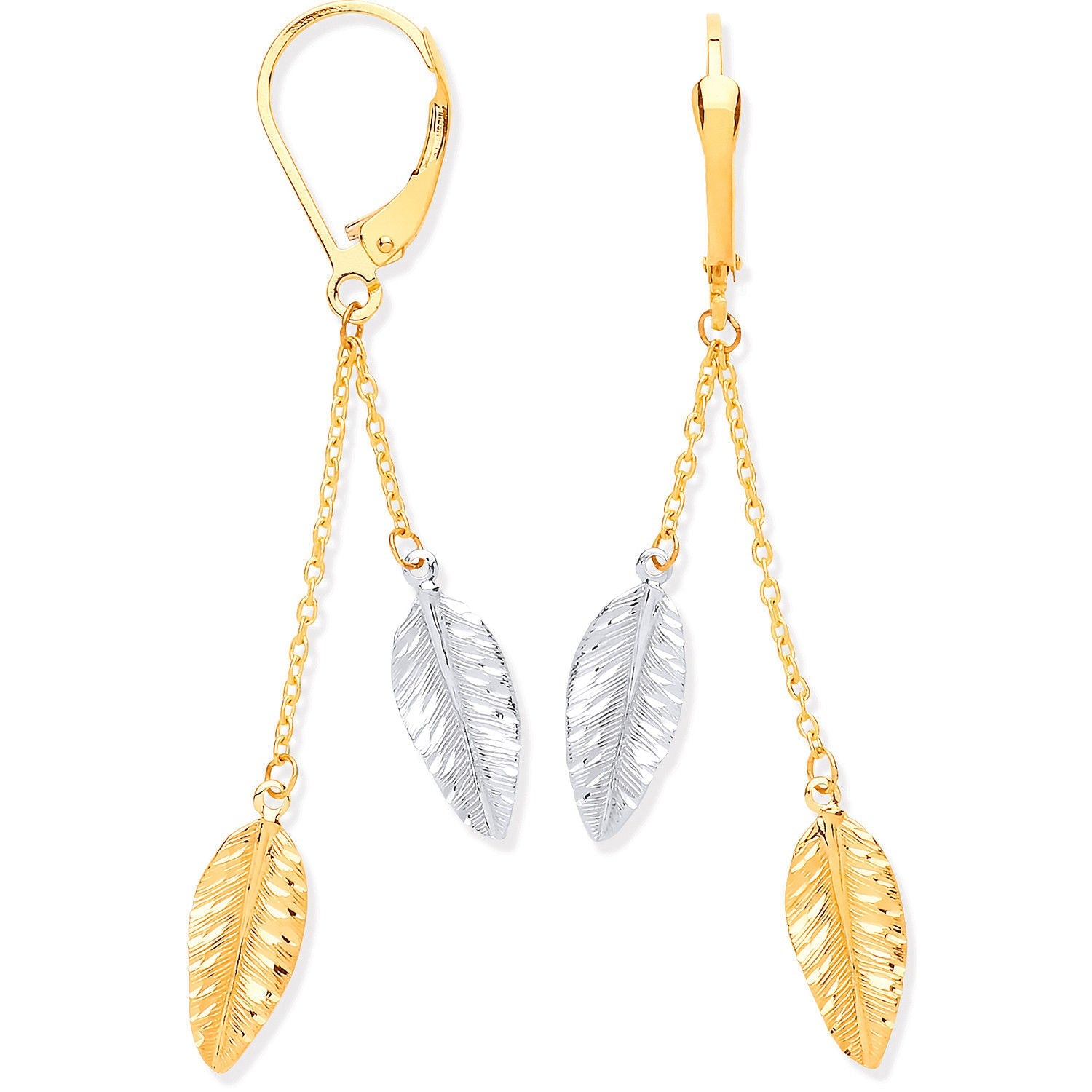 Y & 9ct White Gold Leaf Drop Earrings