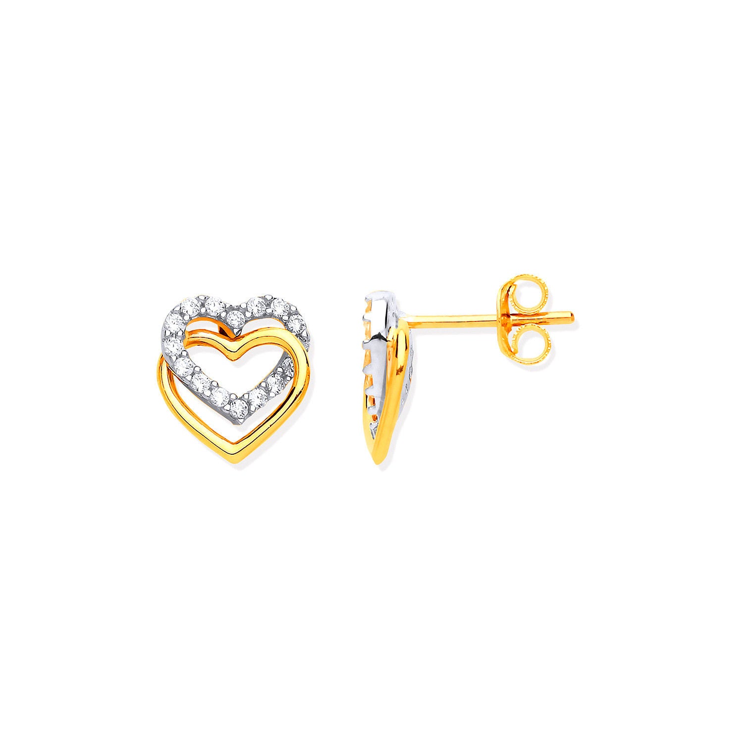 G Double Hearts, Plain & Cz's Stud Earrings