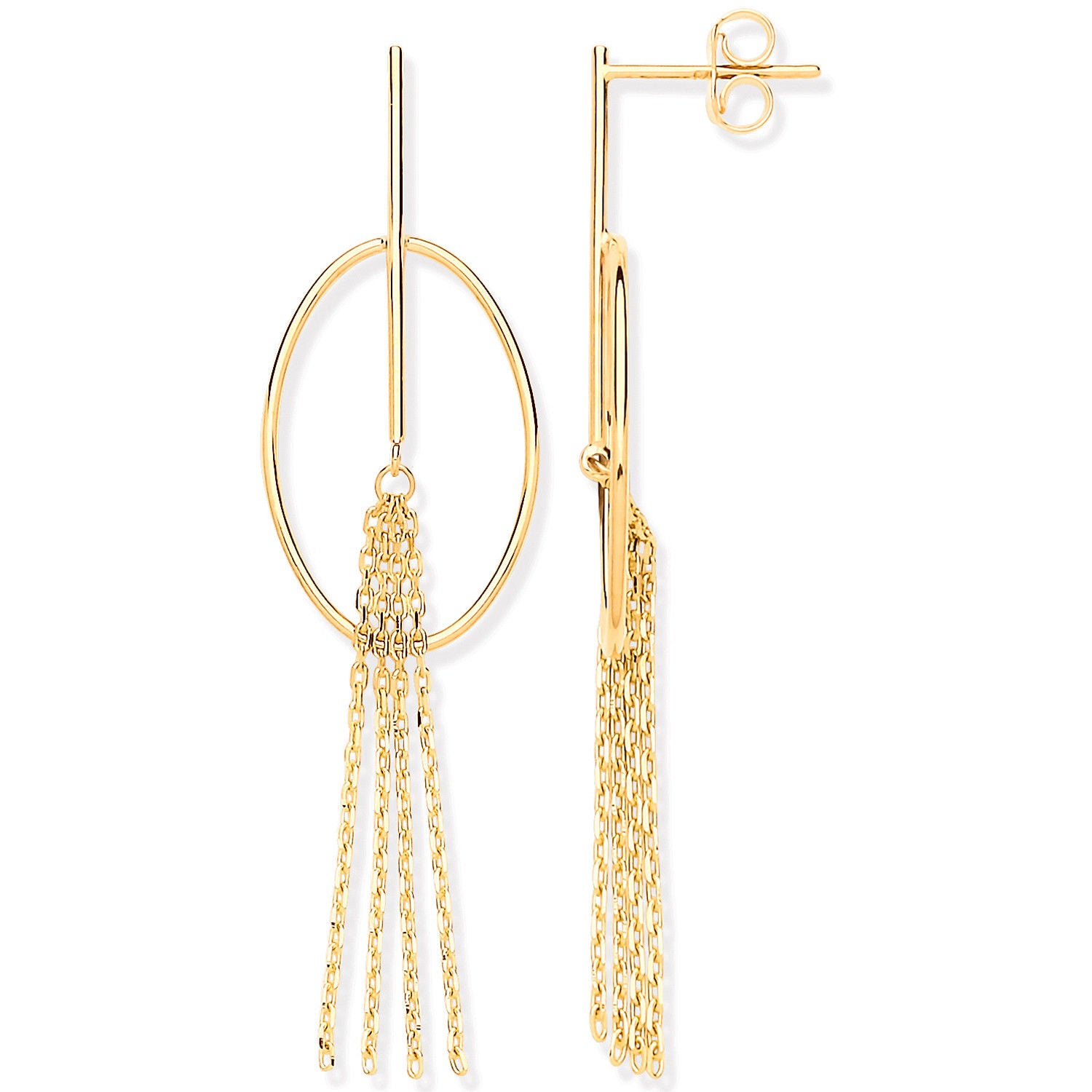 G Oval Tube Tassel Drop Earrings
