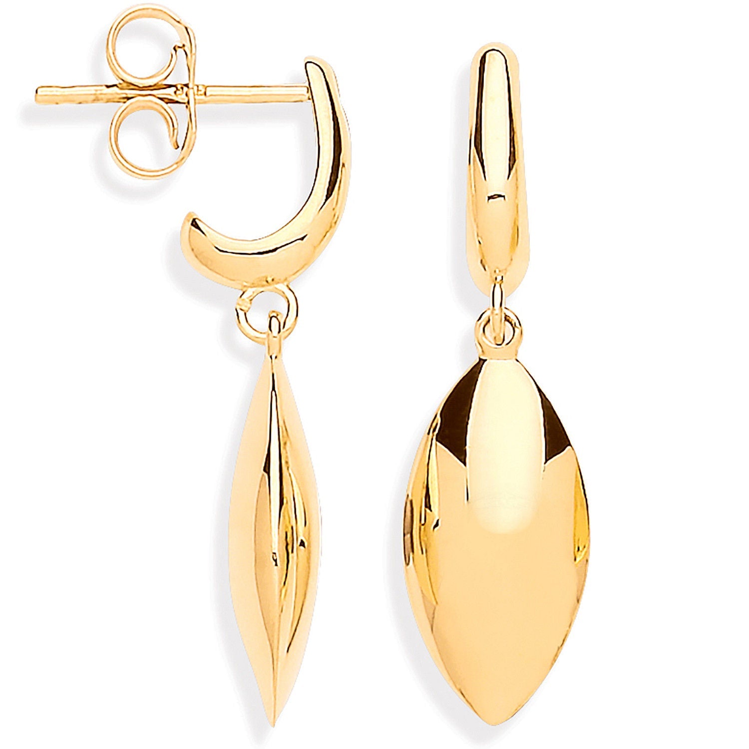 9ct Yellow Gold Hollow Marquise Shape Drop Earrings