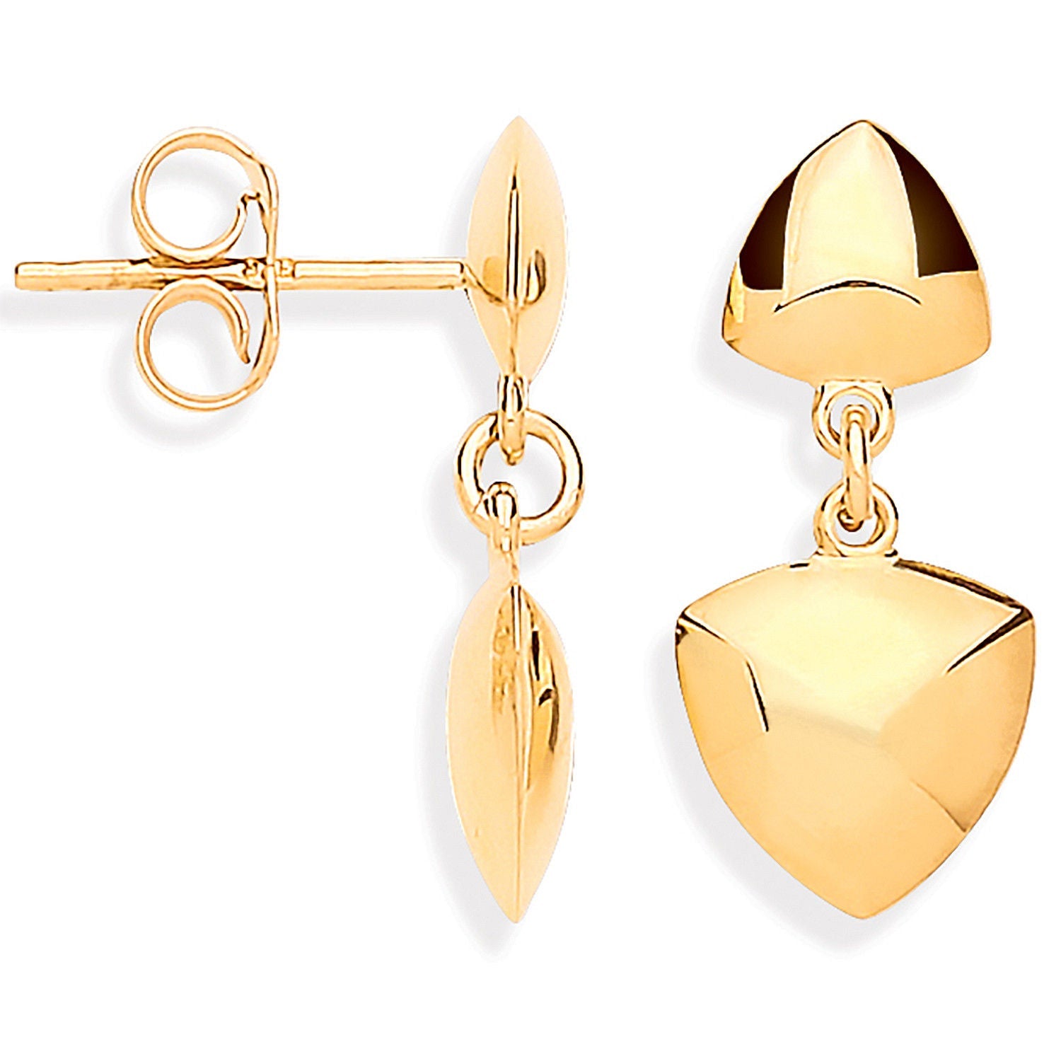 9ct Yellow Gold Triangle Geometric Hollow Drop Earrings