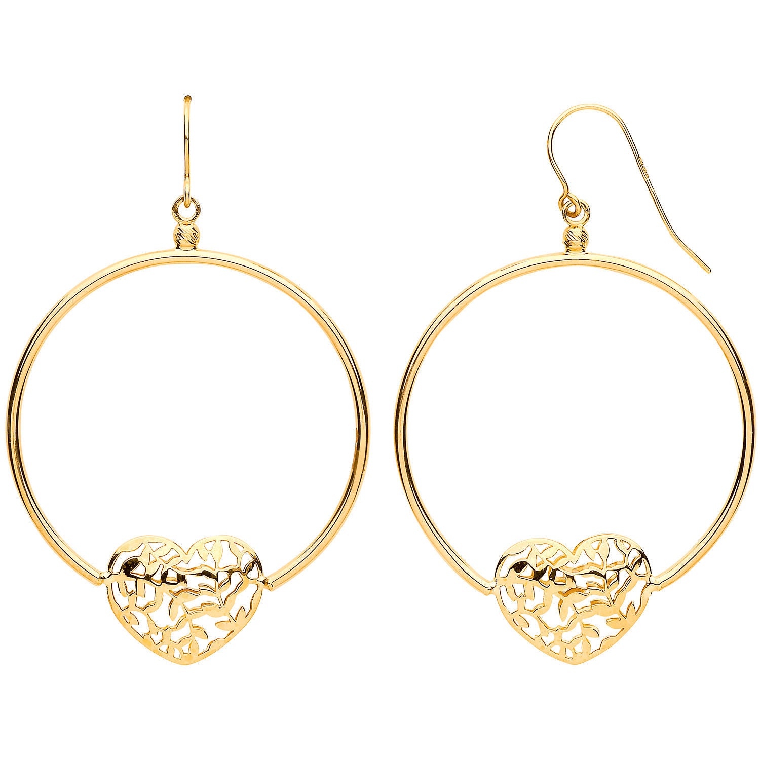 Y/G Round Tube, Filigree Heart, Hook Style Earrings