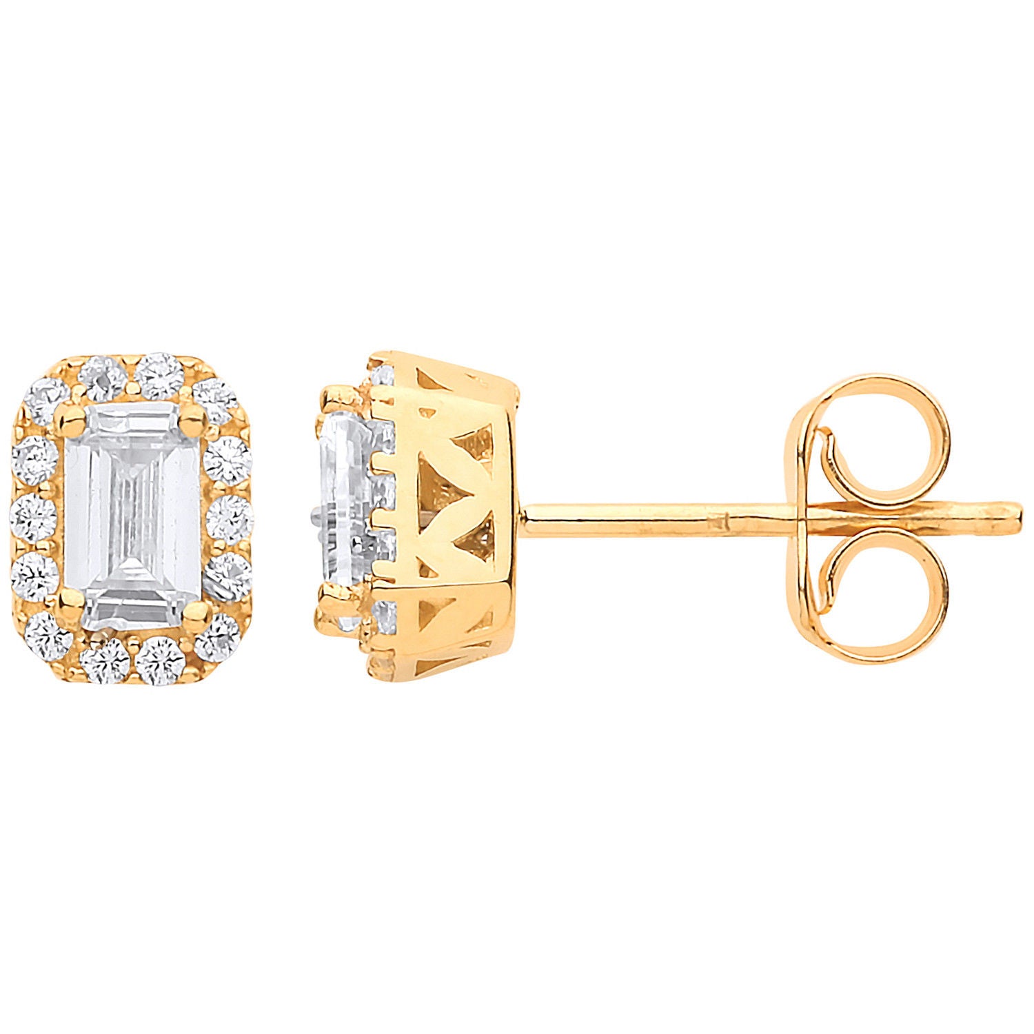 G Baguette Halo Stud Earrings