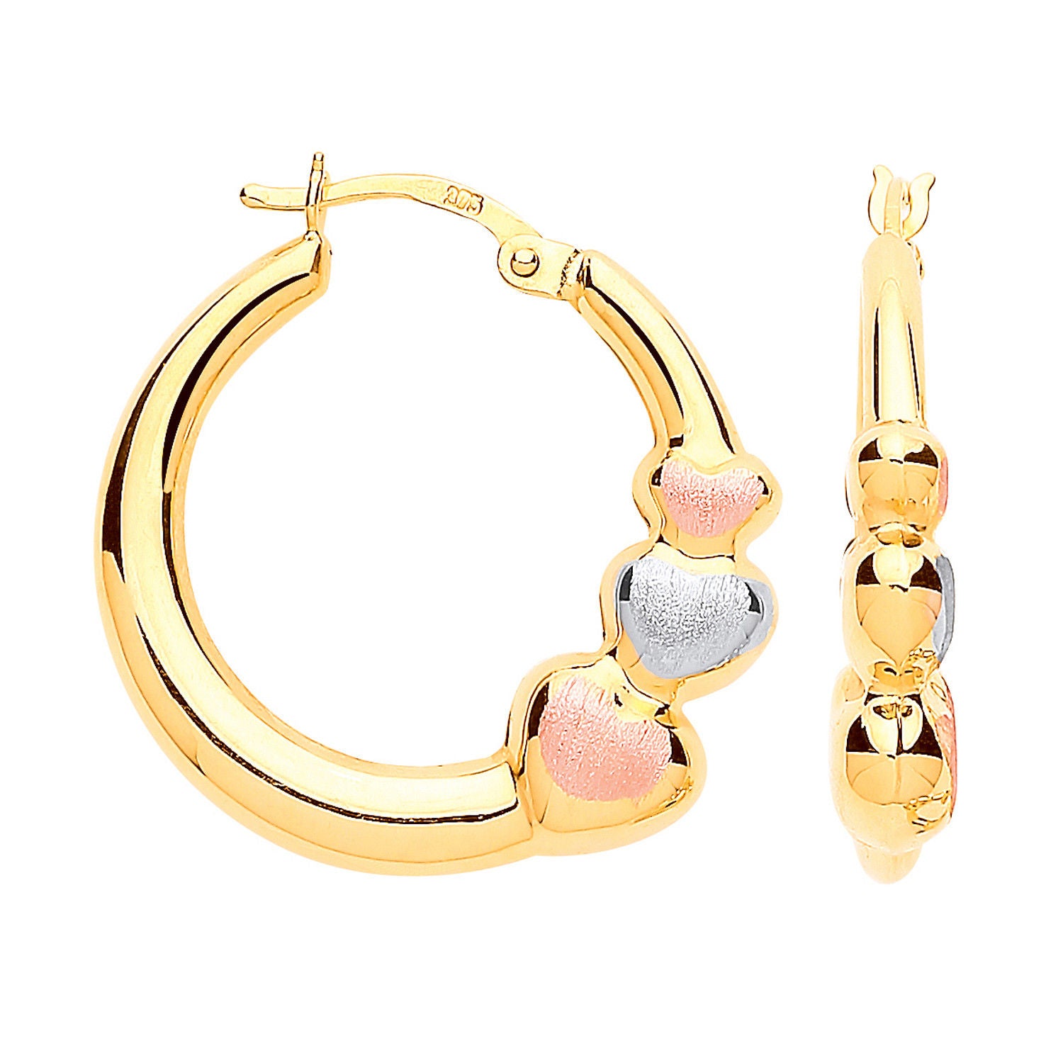 G with R&WG Satin Finish Large Hearts Hoop Earrings