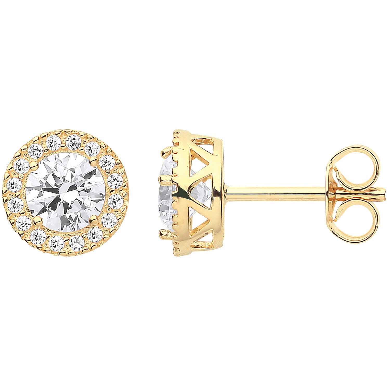 Y/G 8mm Round CZ Halo Stud Earrings