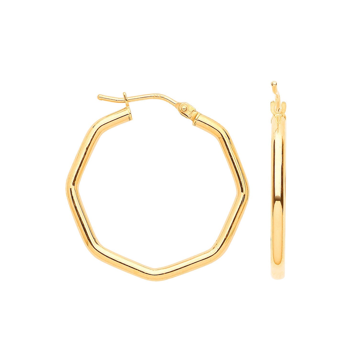9ct Yellow Gold 26mm Octagon 26mm Hoop Earrings