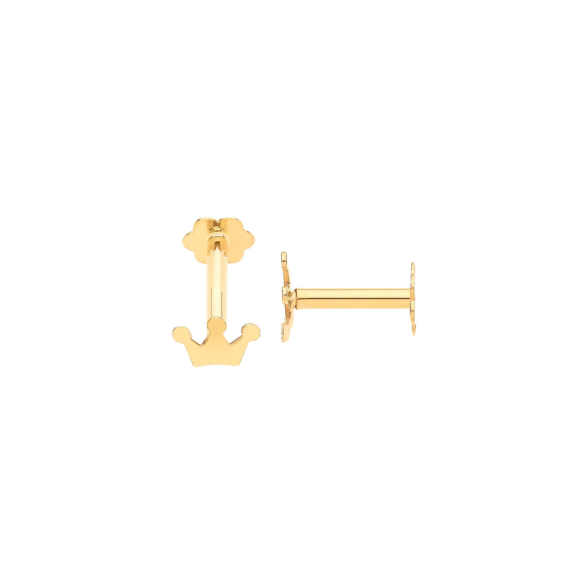 9ct Yellow Gold Crown Screw Ear Cartilage Stud