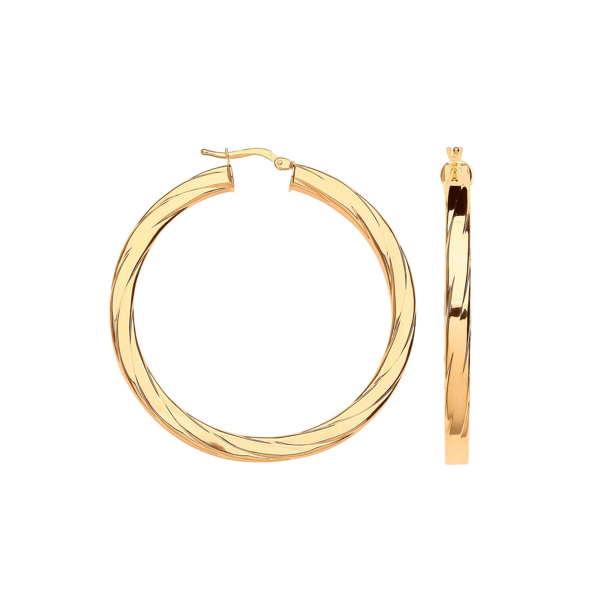 9ct Yellow Gold 48mm Square Tube Ribbed Hoop Earrings