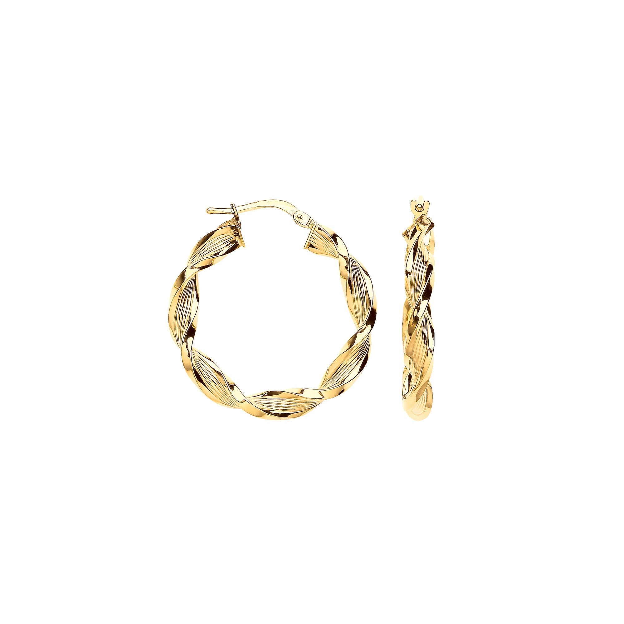 9ct Yellow Gold 29mm Ribbed Twist Hoop Earrings