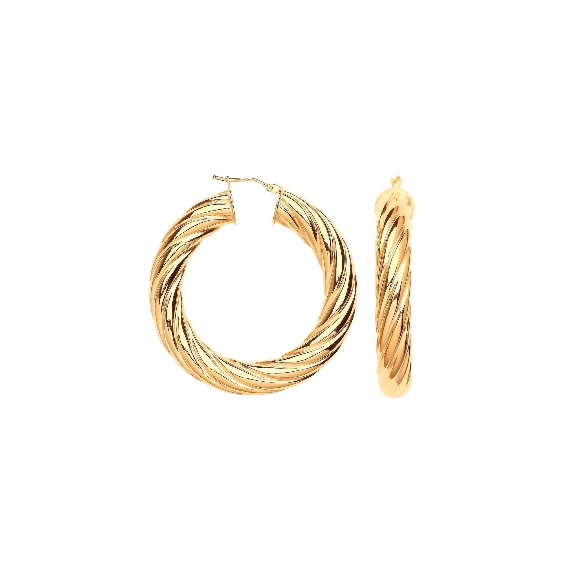 9ct Yellow Gold 43mm Chunky Twist Hoop Earrings