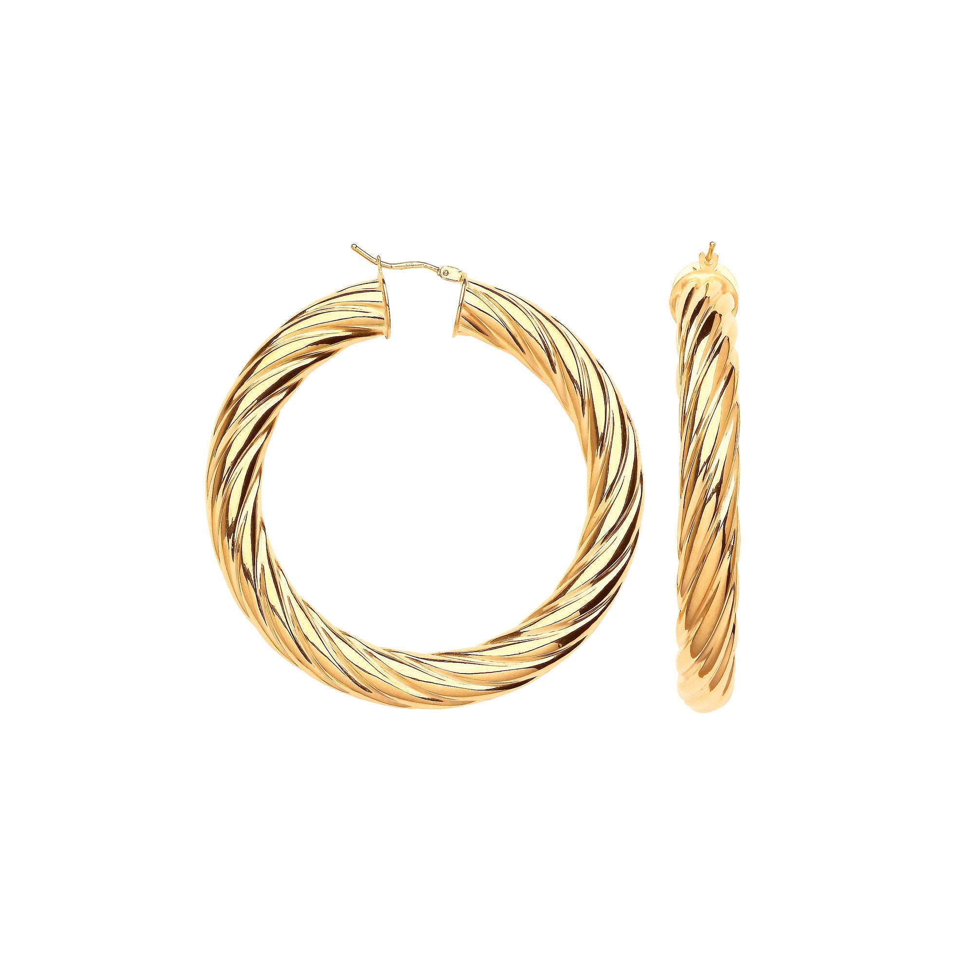 9ct Yellow Gold 55mm Chunky Twist Hoop Earrings