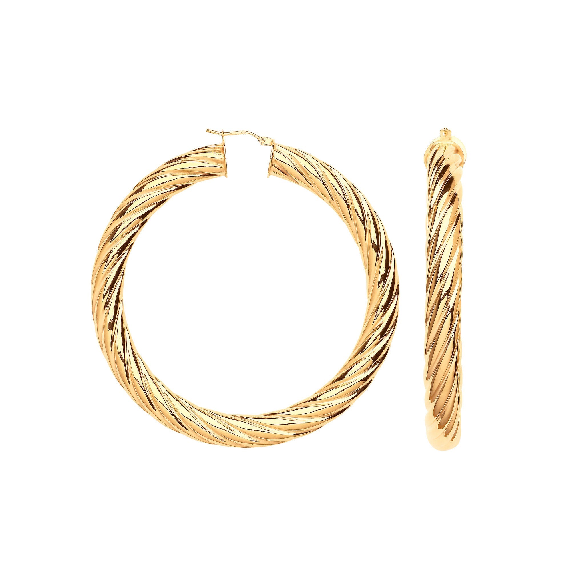 9ct Yellow Gold 65mm Chunky Twist Hoop Earrings