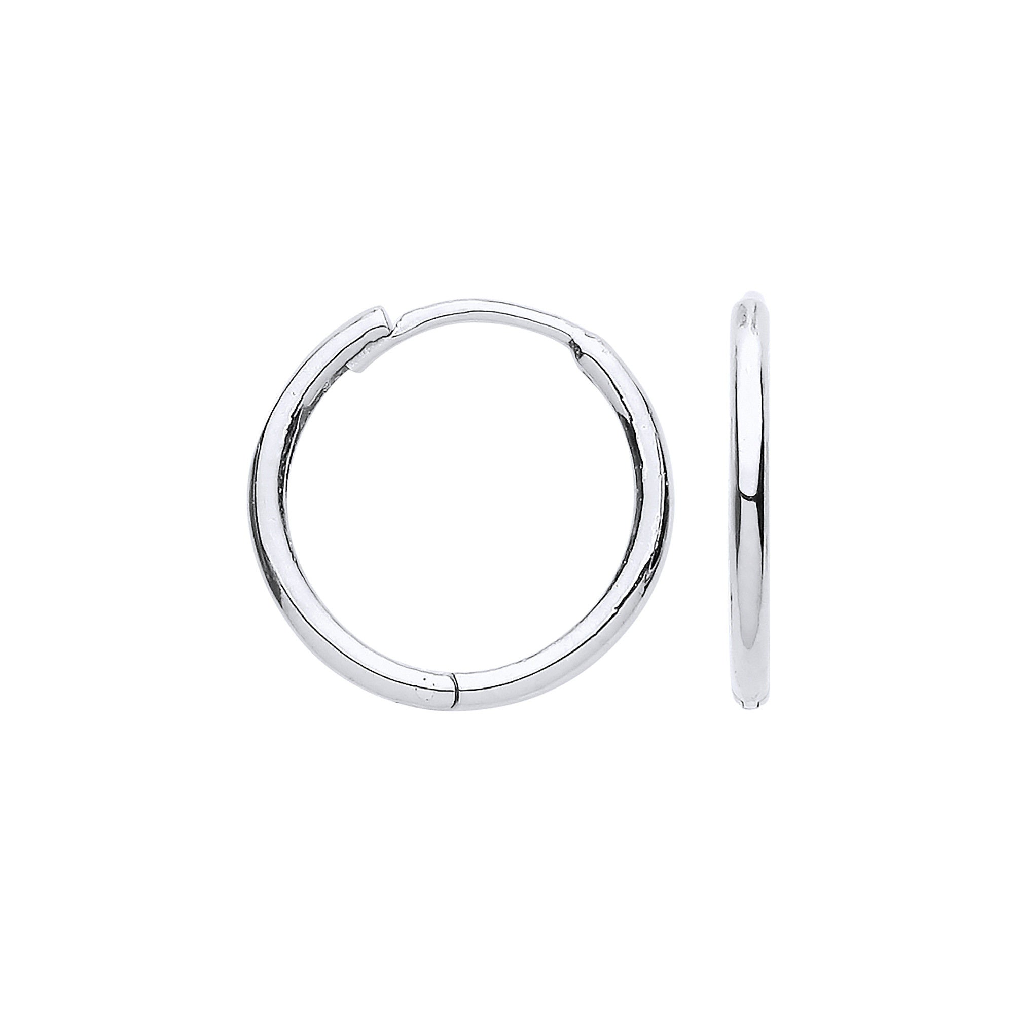 9ct White Gold 14mm Plain Hinged Huggies