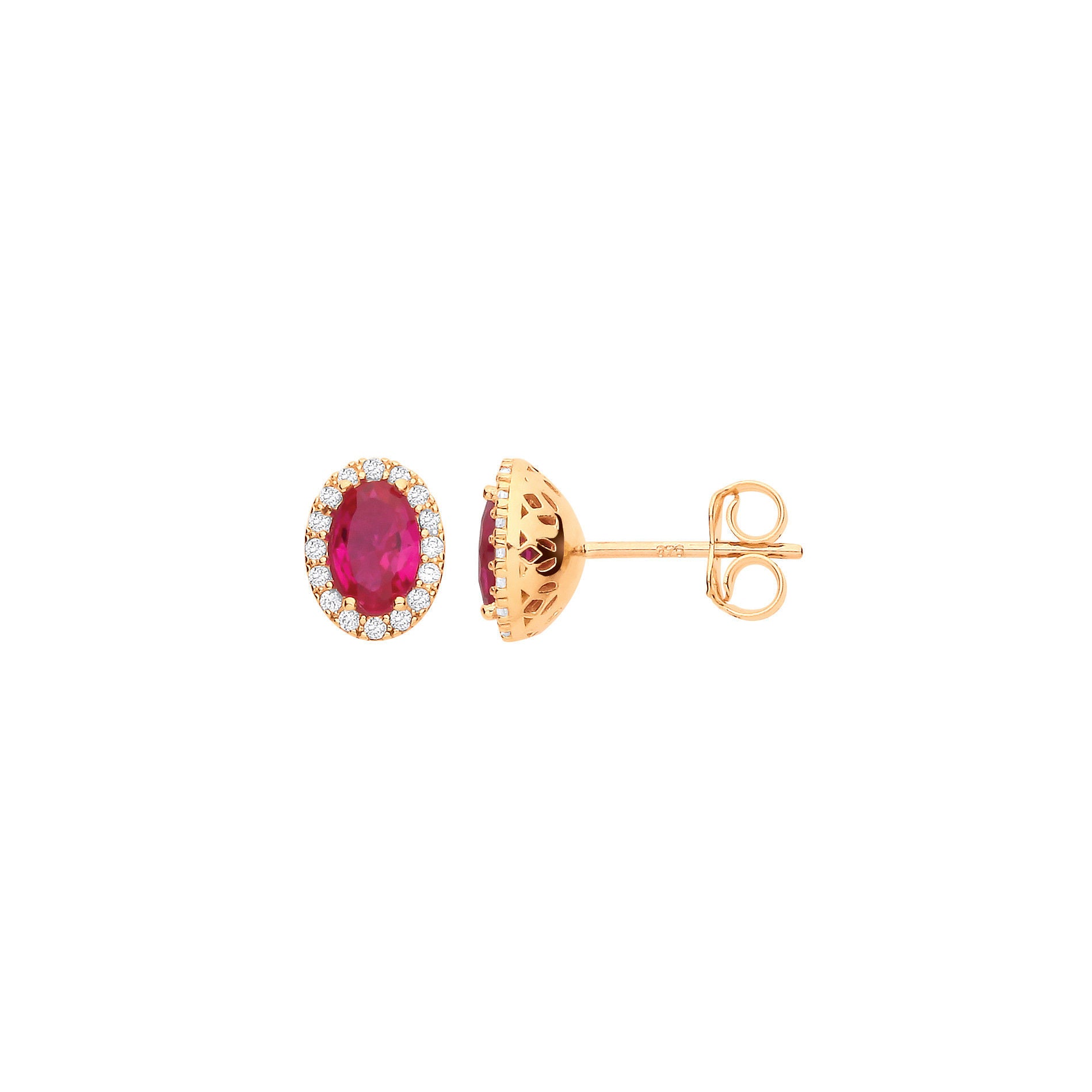 G Oval Ruby Red CZ Stud Earrings