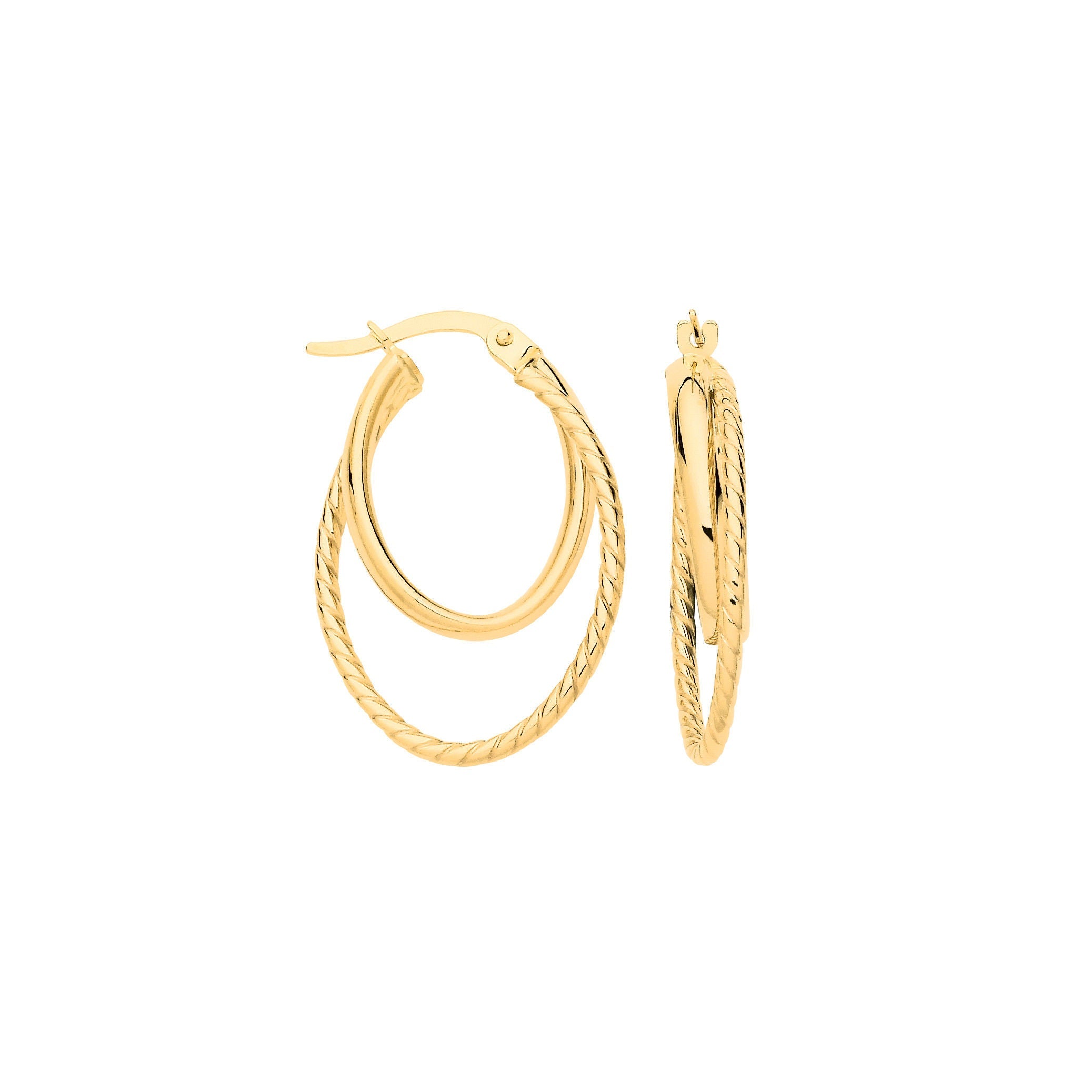 9ct Yellow Gold Plain & Twisted Oval Hoop Earrings