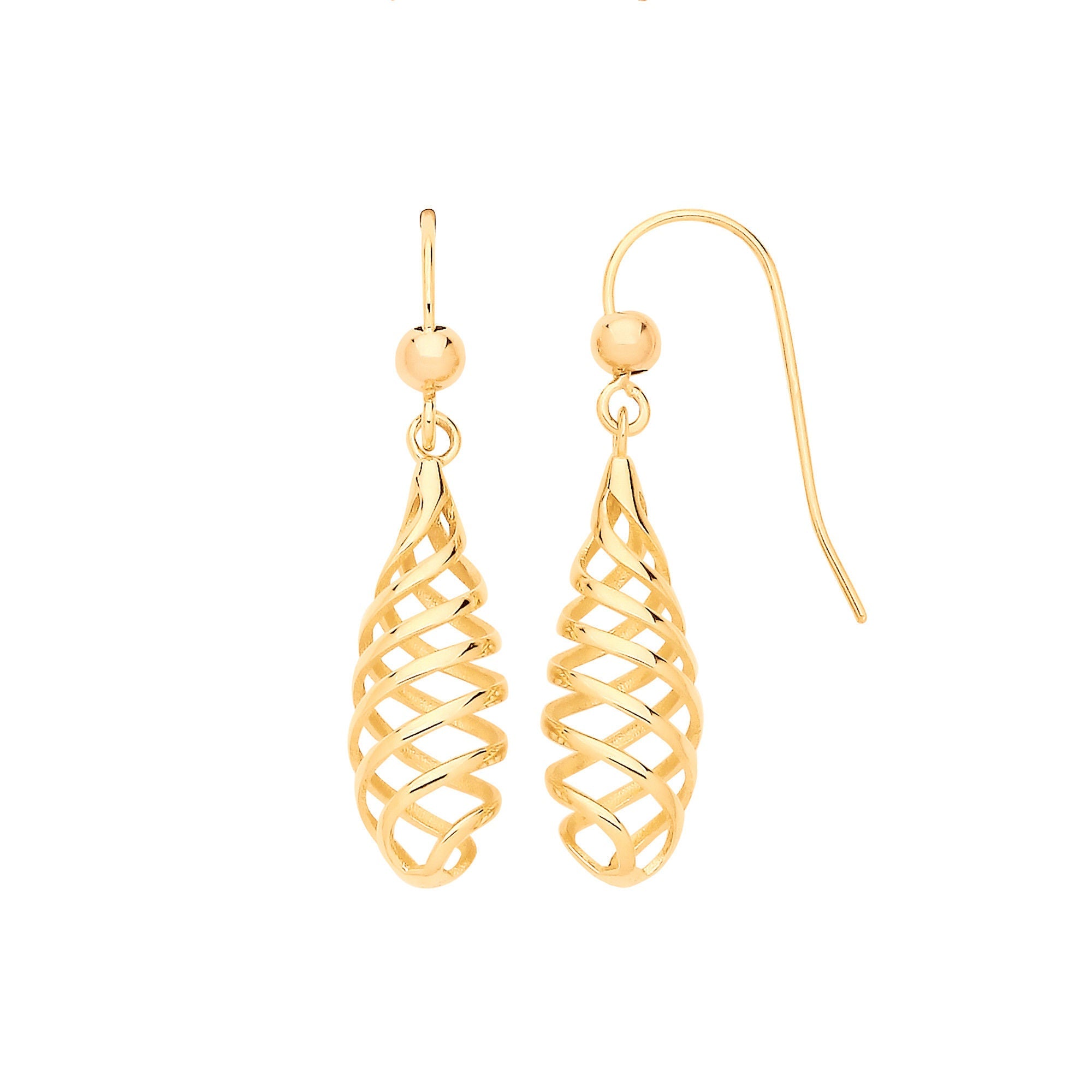 9ct Yellow Gold Spiral Fancy Drop Earrings