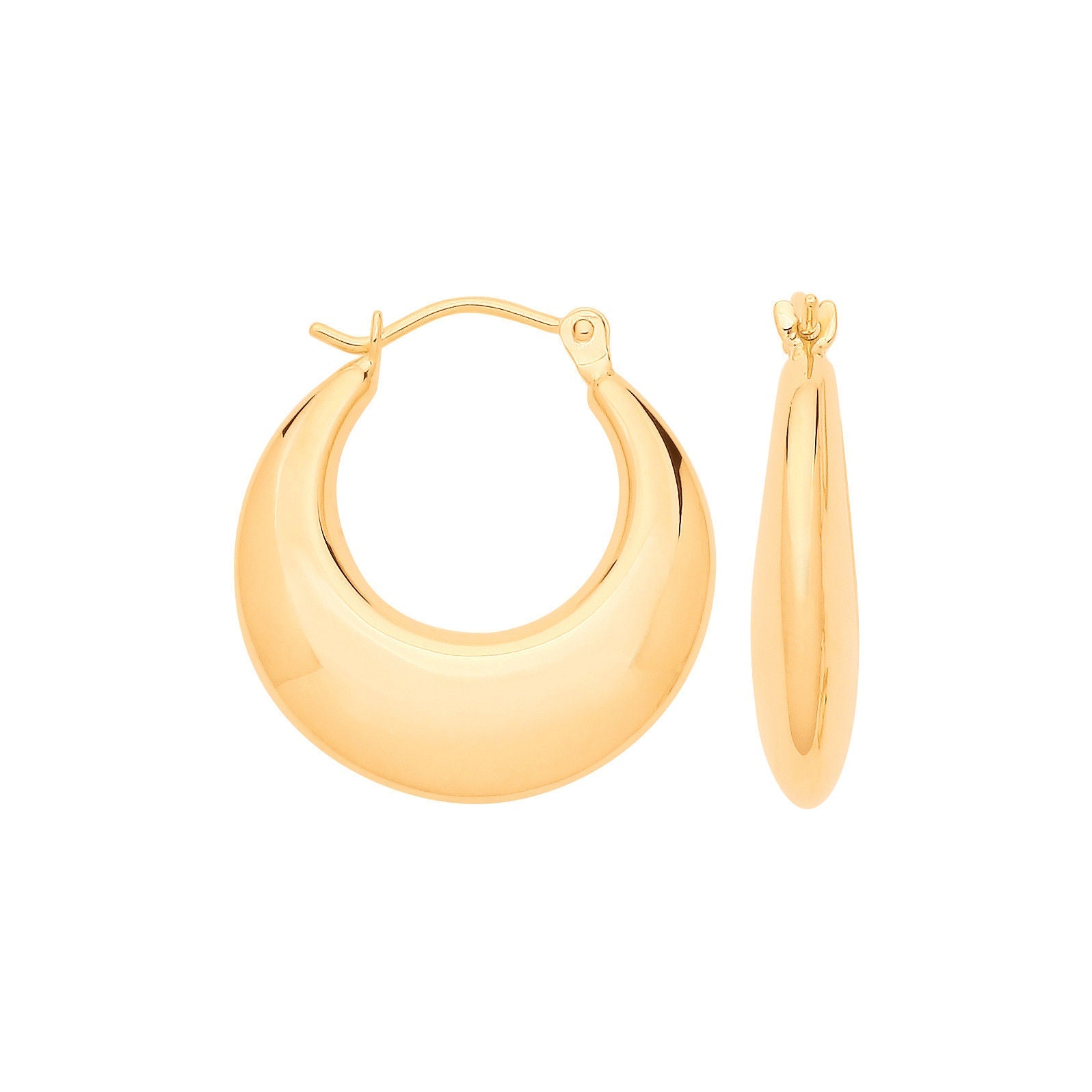 9ct Yellow Gold Curved Creole Hollow Hoop Earrings