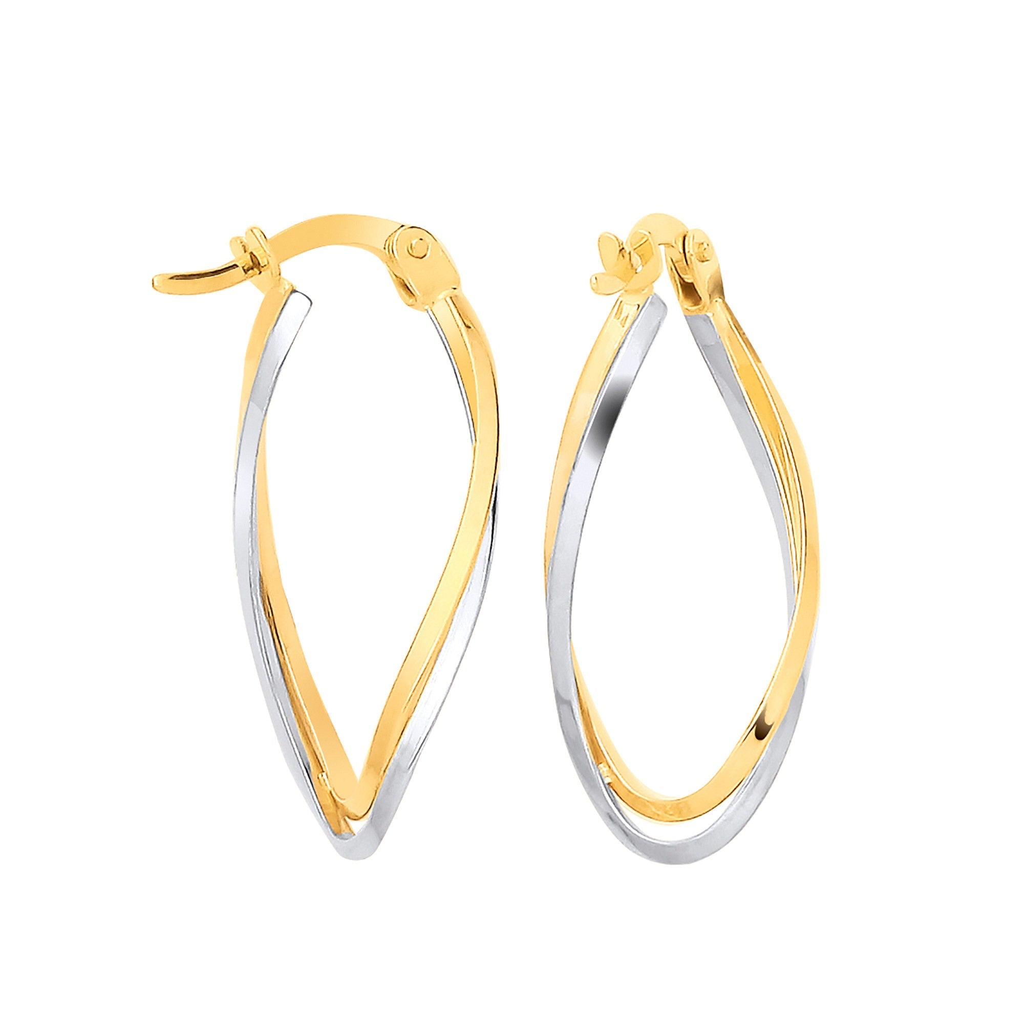 9ct Yellow Gold Two Colour Twist Oval Hoops