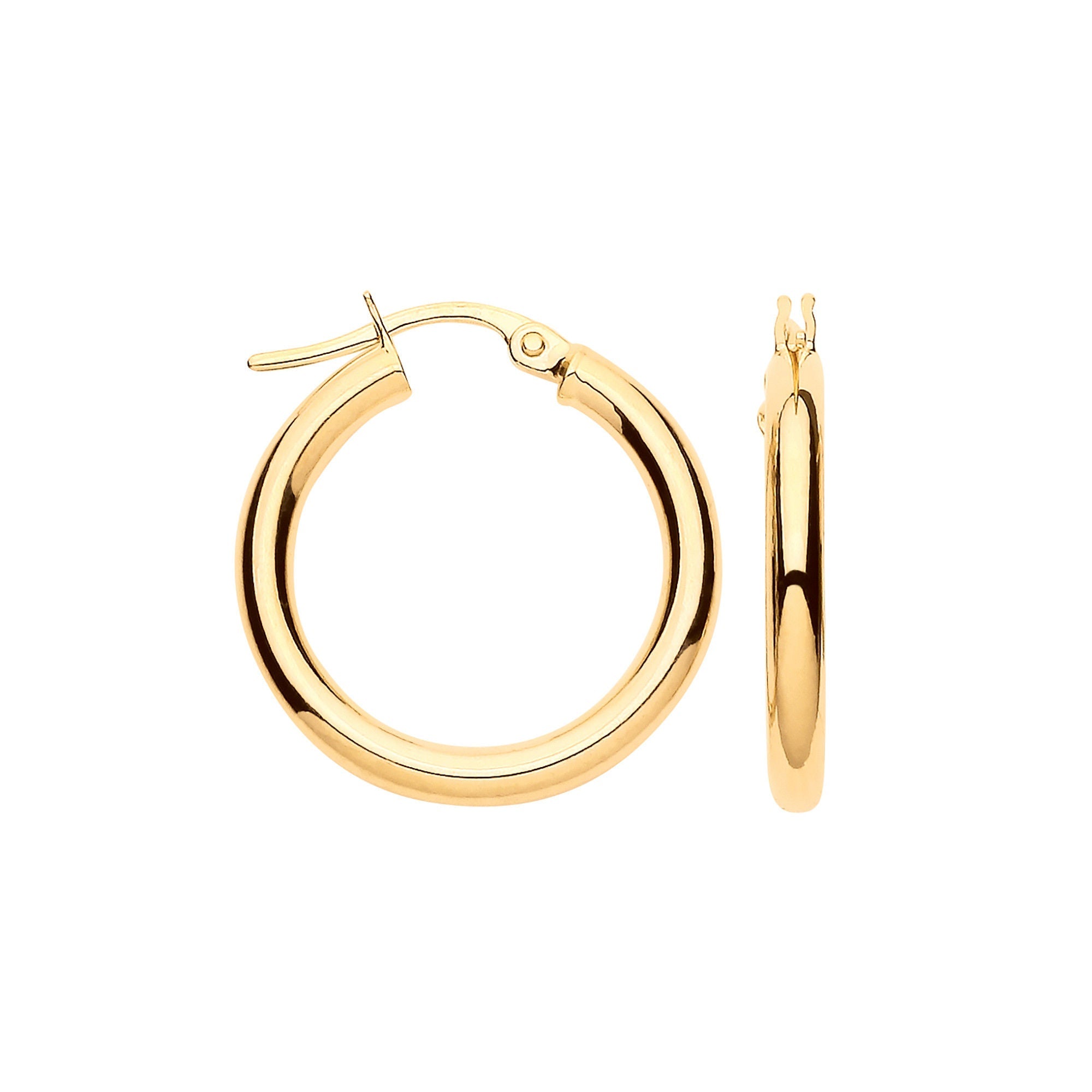 9ct Yellow Gold 20mm Plain Tube Hoop Earrings