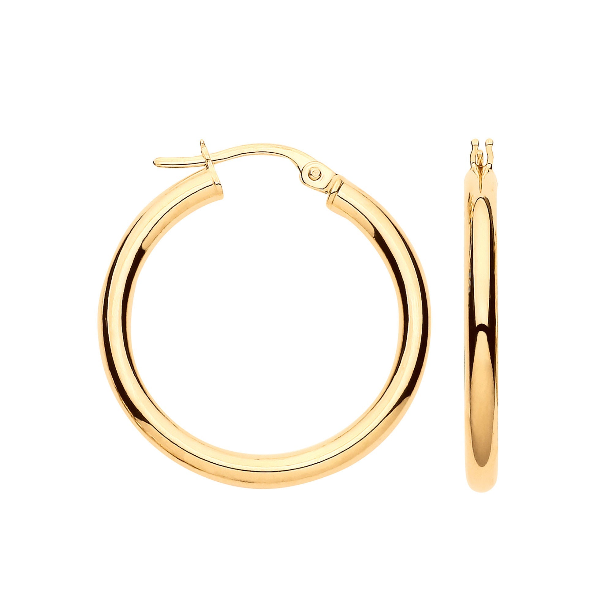 9ct Yellow Gold 25mm Plain Tube Hoop Earrings