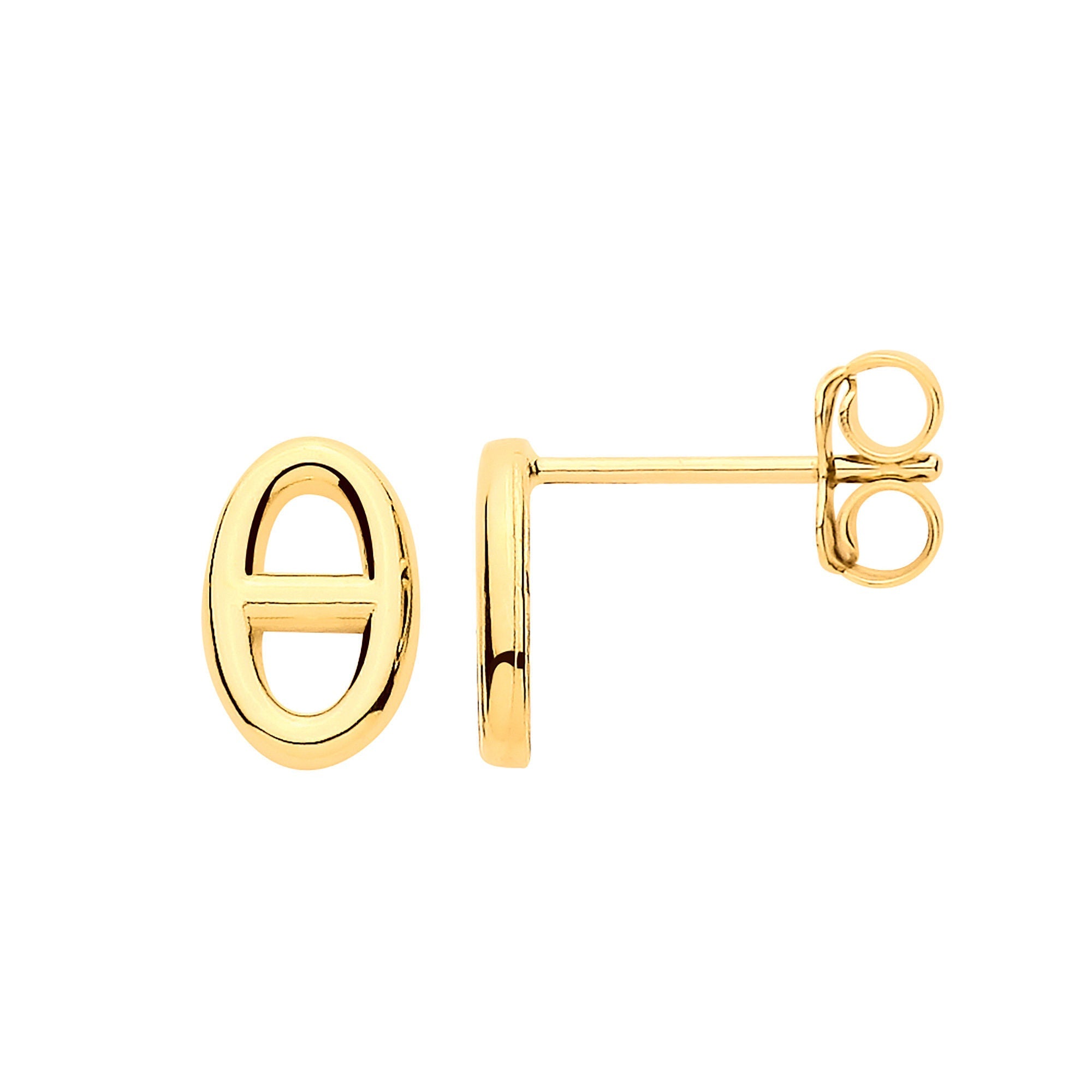 9ct Yellow Gold Oval Marine Plain Studs