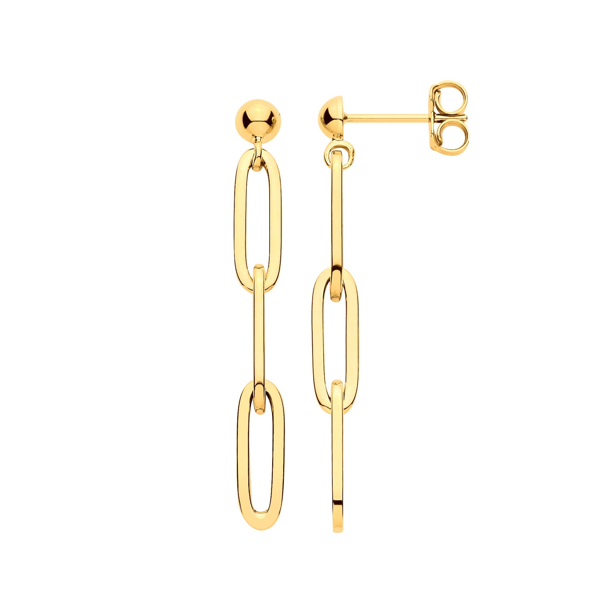 9ct Yellow Gold Paper Clip Plain Drop Earrings