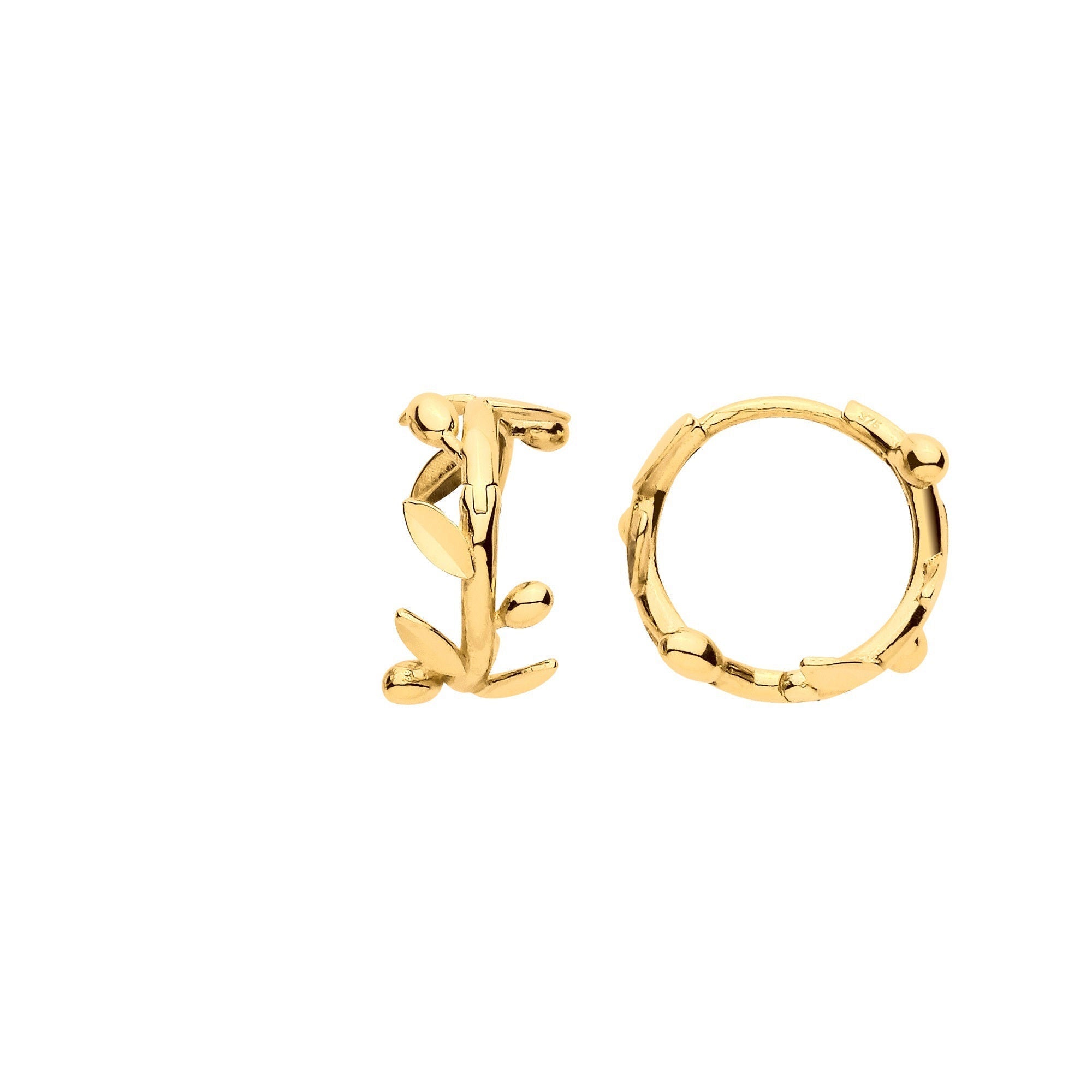 9ct Yellow Gold Leaf with Olives Huggies