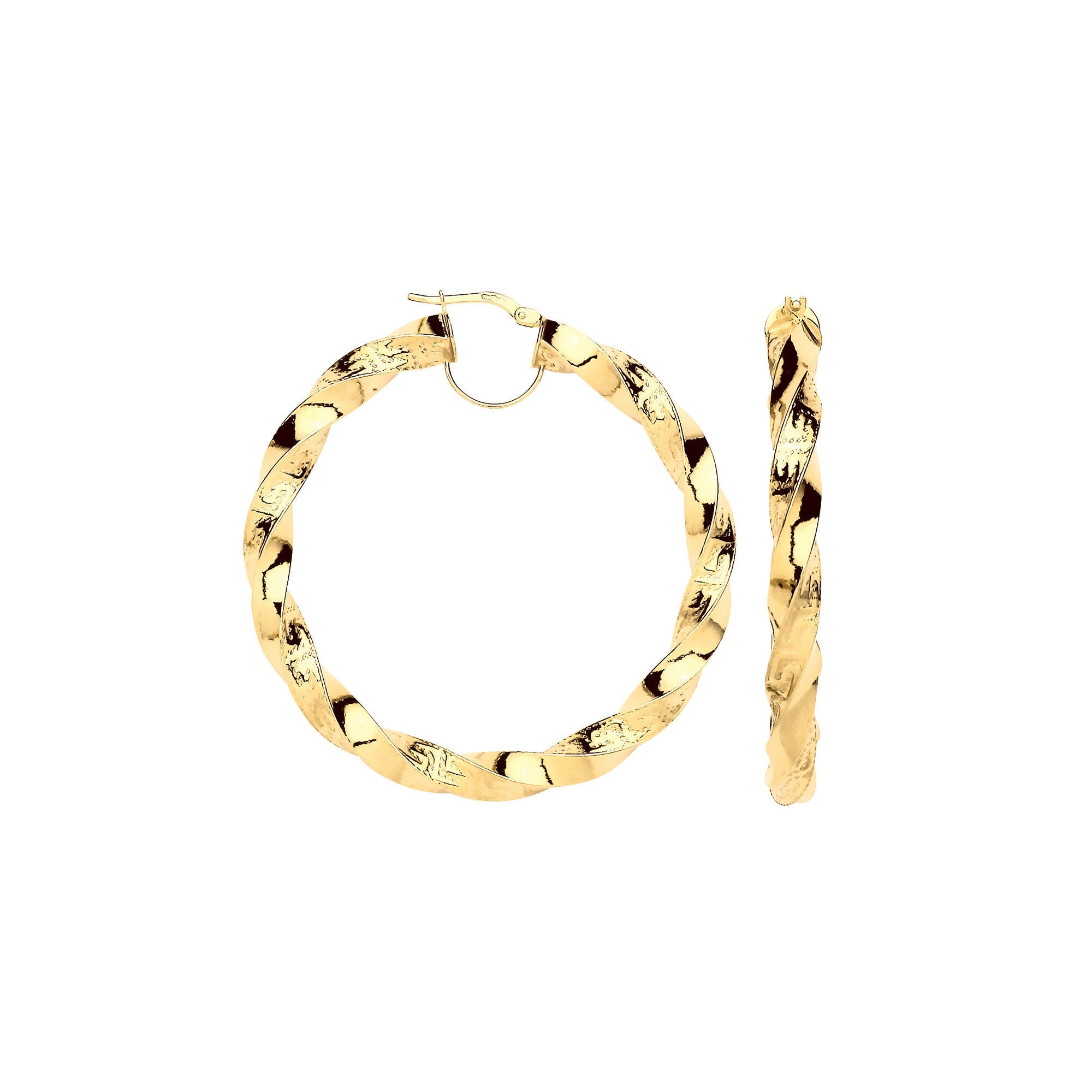 9ct Yellow Gold Twisted Greek Key 50mm Hoop Earrings