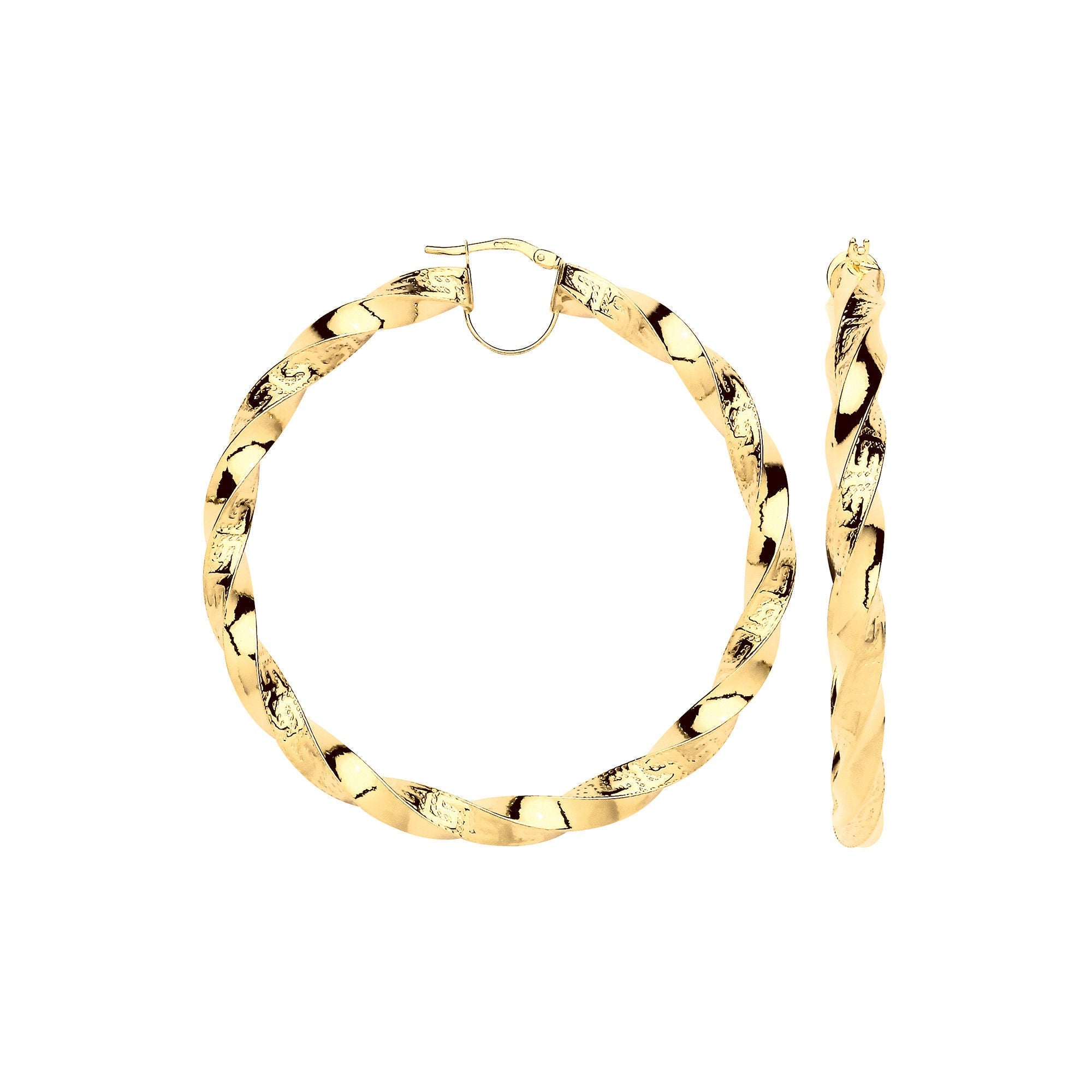 9ct Yellow Gold Twisted Greek Key 60mm Hoop Earrings