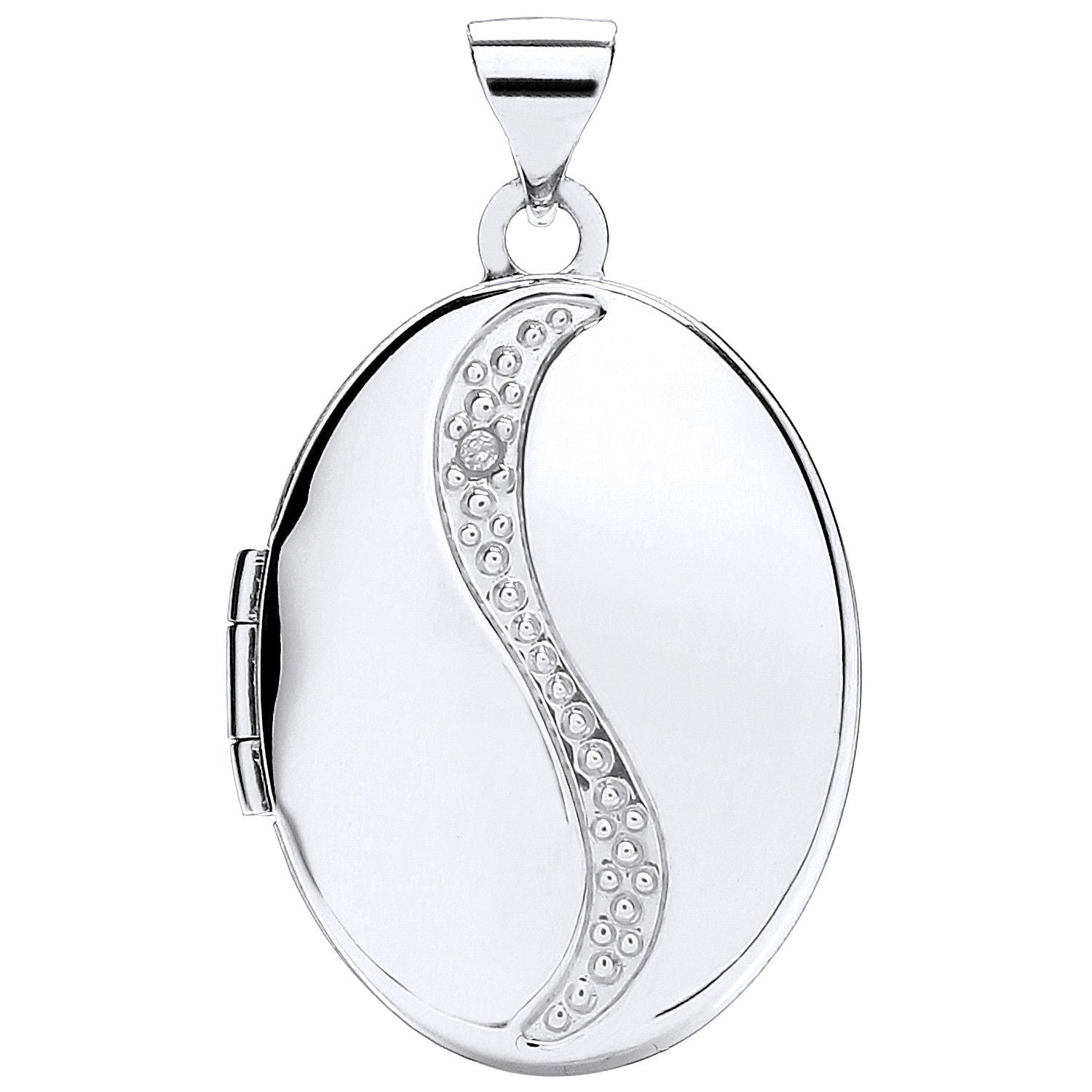 9ct White Gold Oval Shaped Locket with Diamond