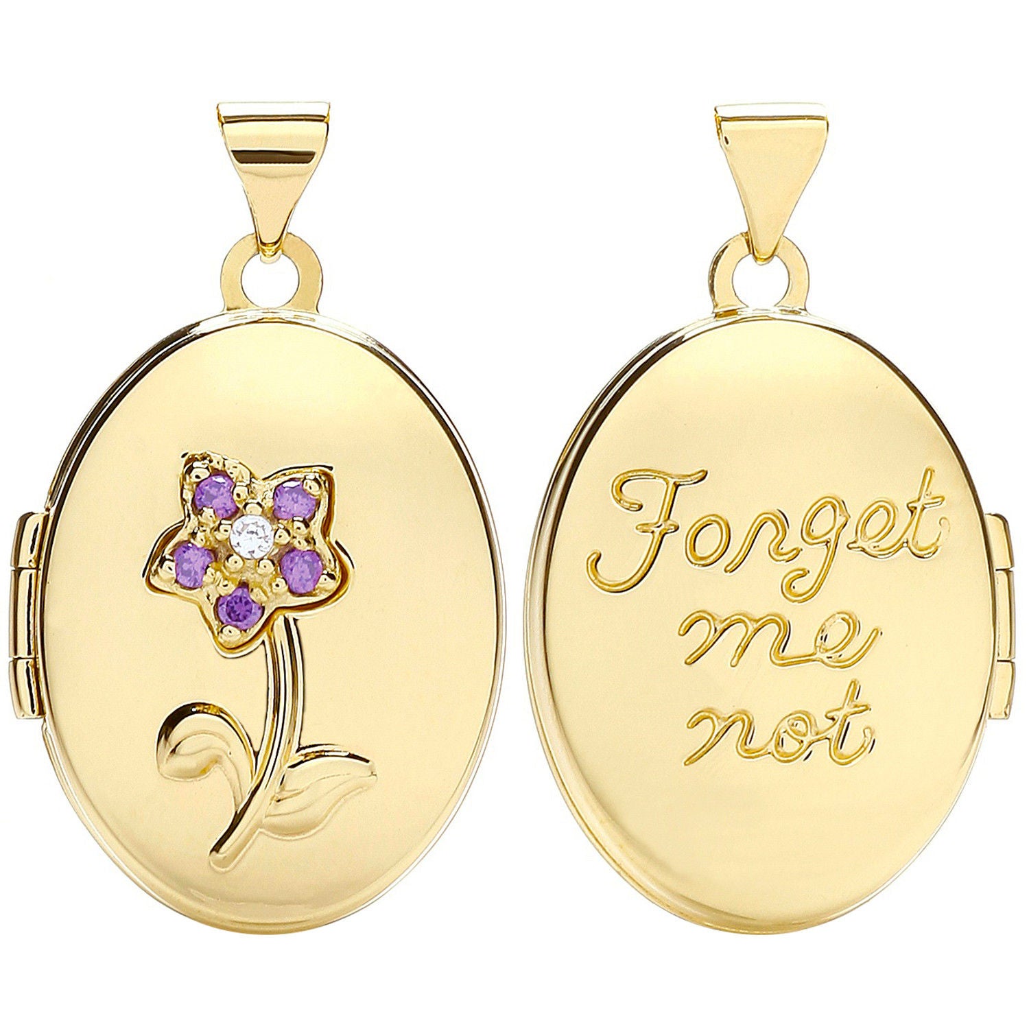Y/G Oval Double Sided Locket with Purple Cz