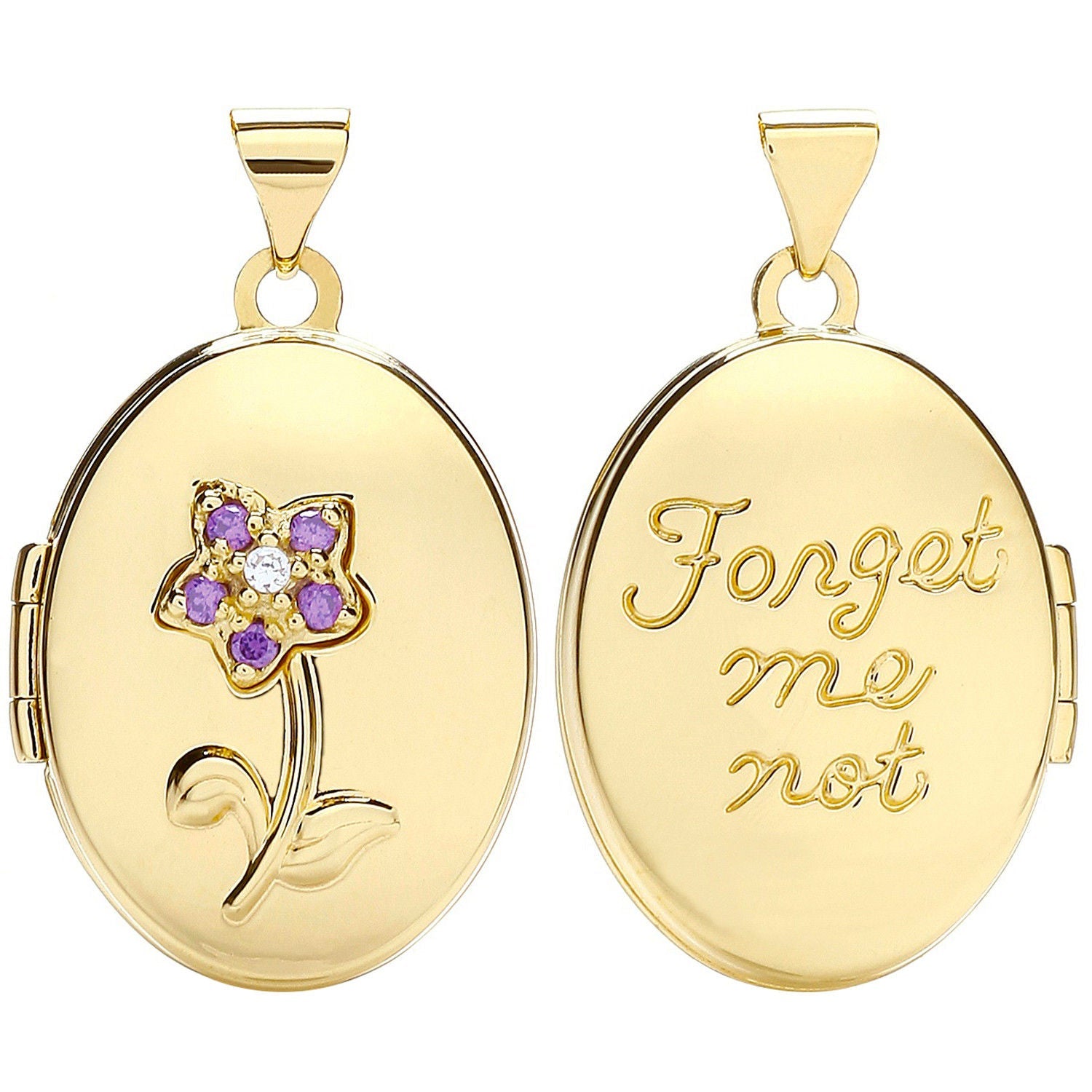 9ct Yellow Gold Oval Double Sided Locket with Purple Cubic Zirconia