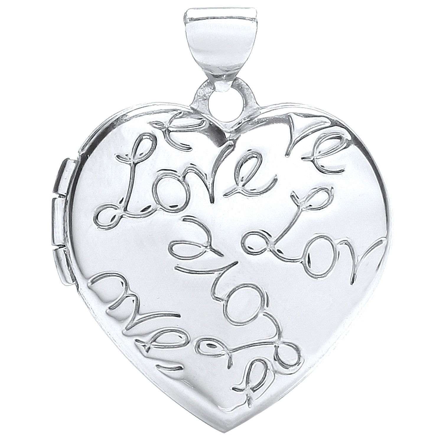 9ct White Gold Heart Locket with Love engraved
