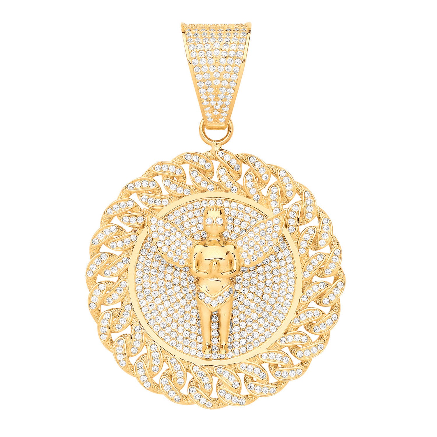 Y/G Angel Medallion  CZ Pendant