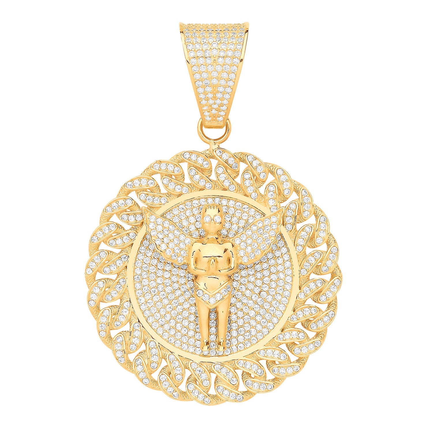 9ct Yellow Gold Angel Medallion Cubic Zirconia Pendant