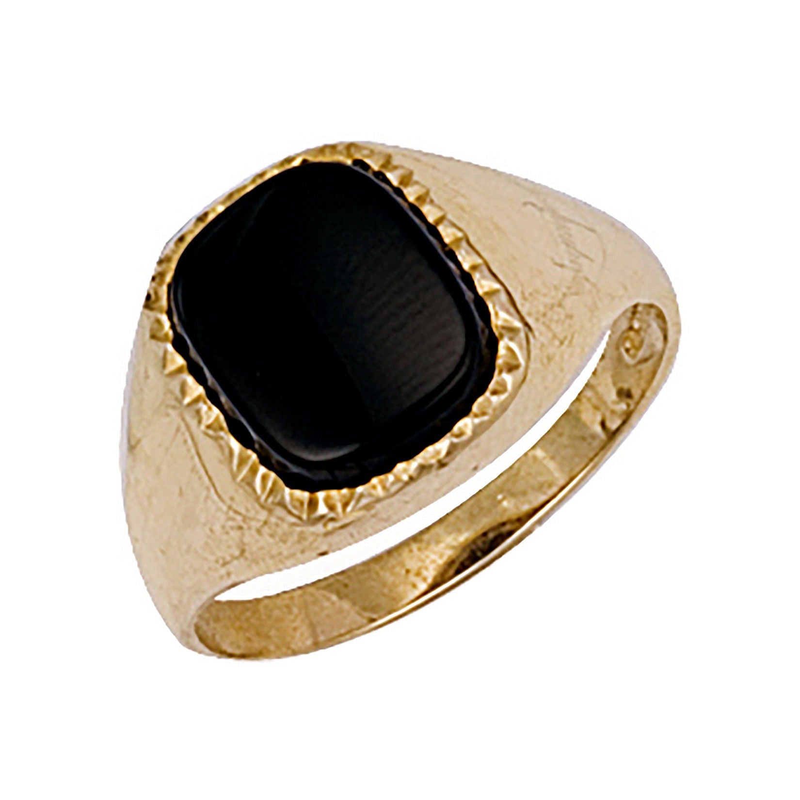 9ct Yellow Gold Plain Cushion Black Stone Ring