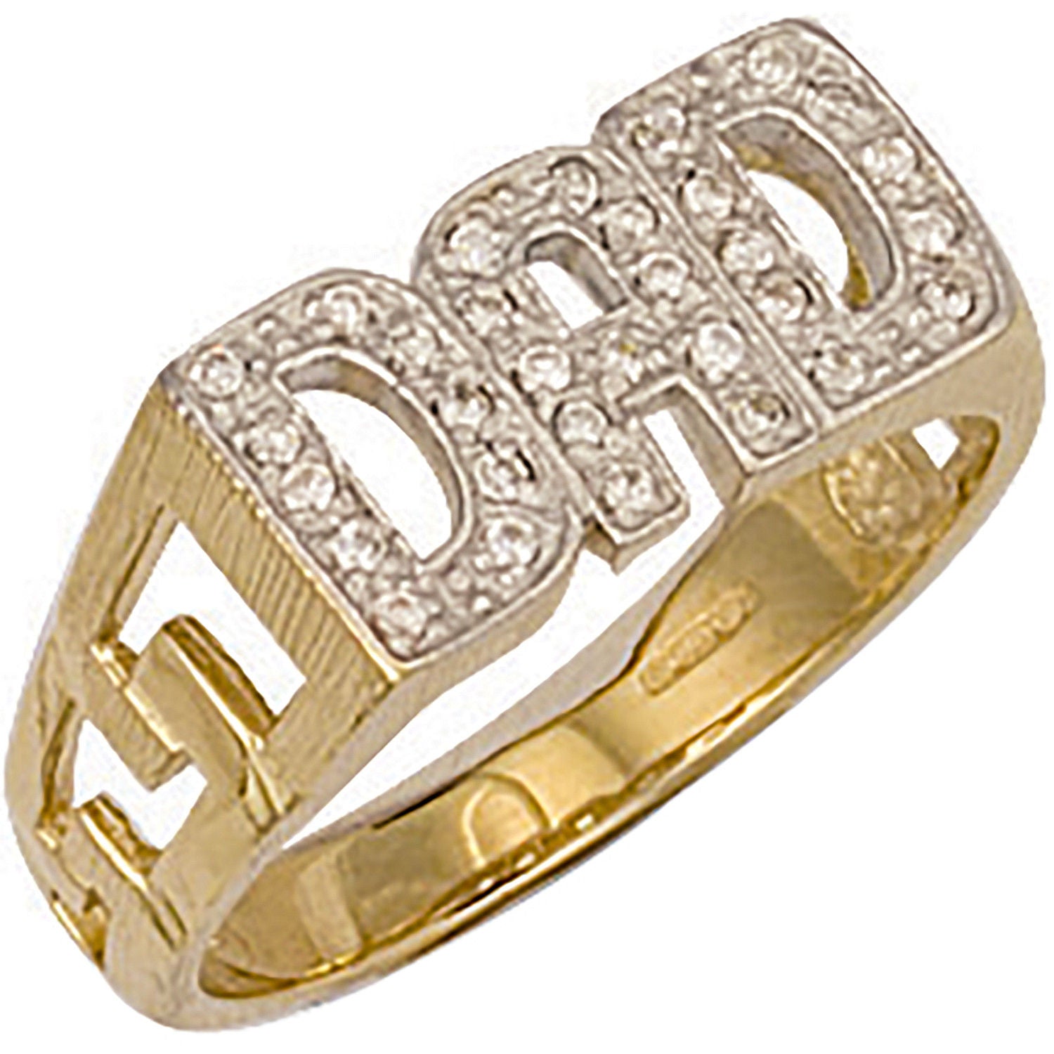 9ct Yellow Gold Cubic Zirconia ID Sides Dad Ring