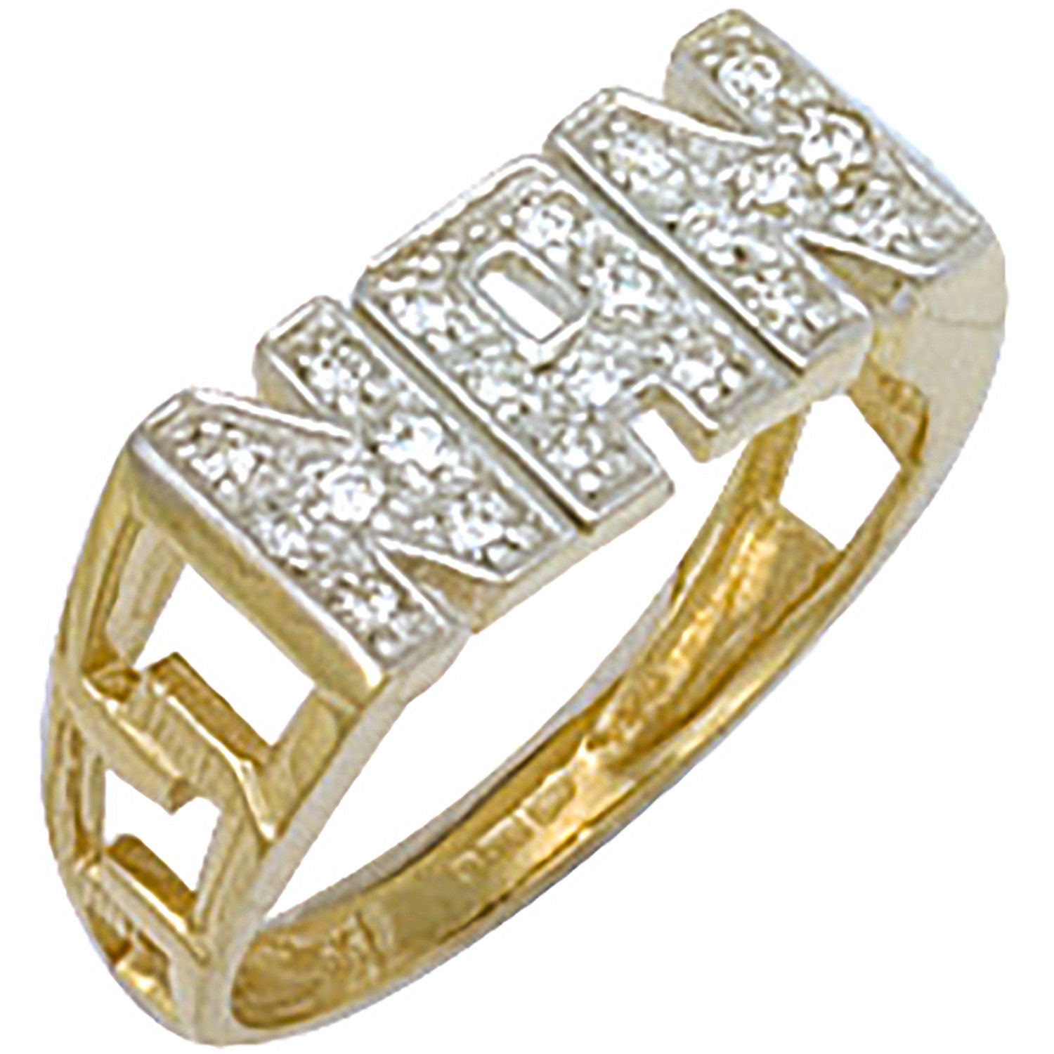 9ct Yellow Gold Cubic Zirconia ID Sides NAN Ring