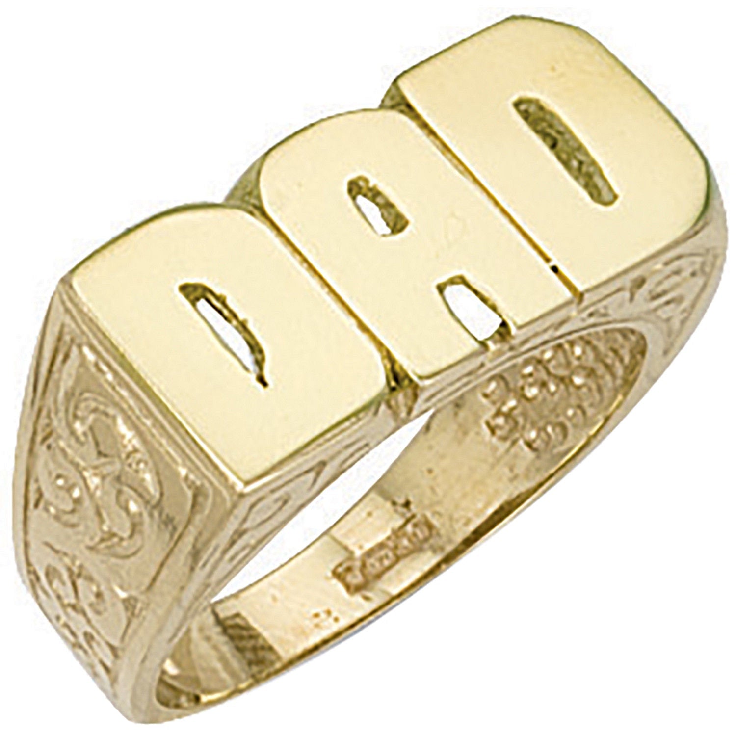 9ct Yellow Gold Patterned Sides Dad Ring