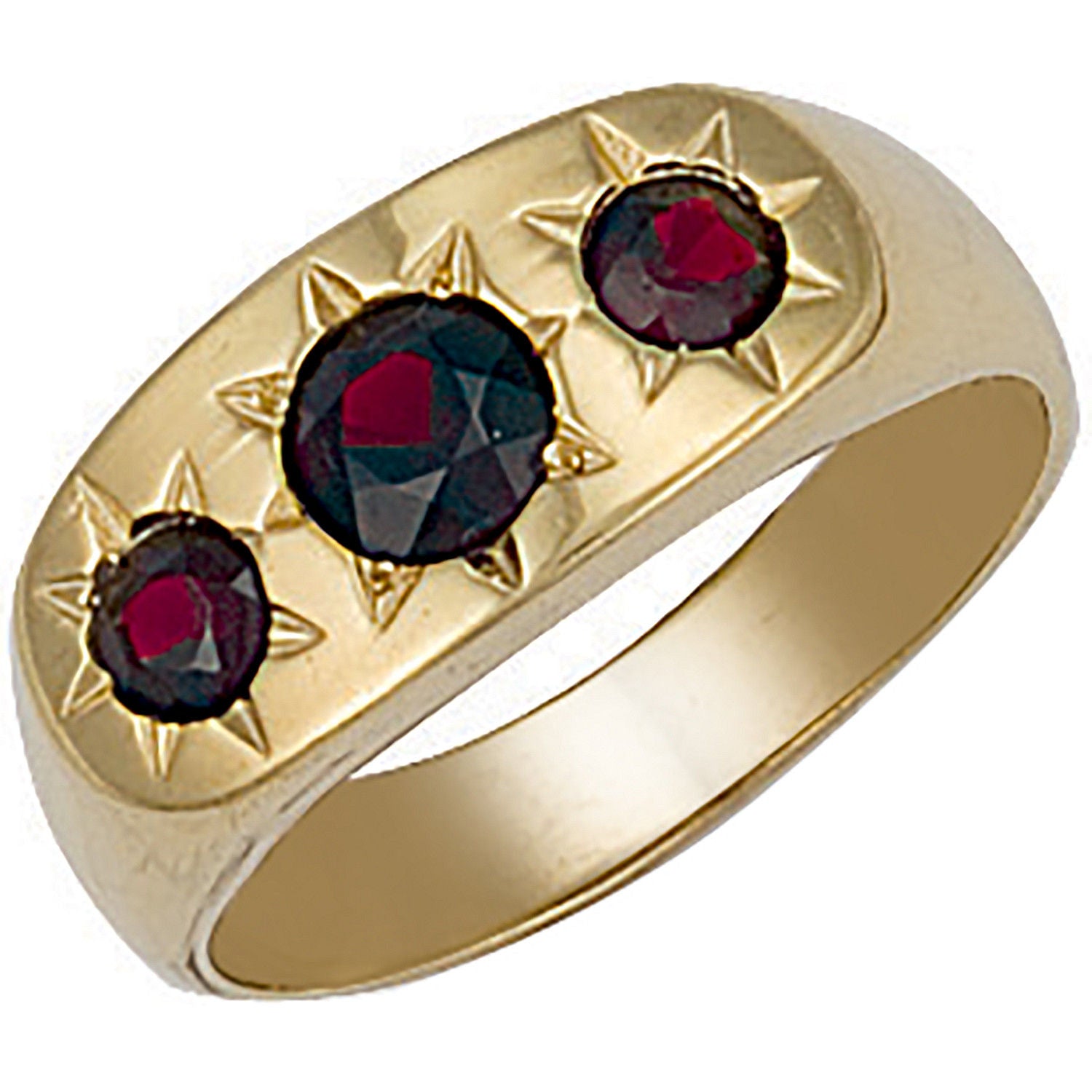 G Gents 3 Stone Garnet Ring