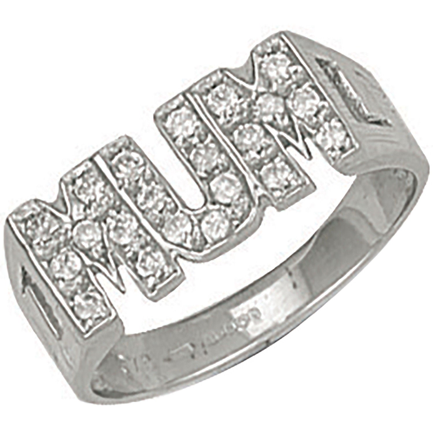 W/G Cz ID Sides Mum Ring