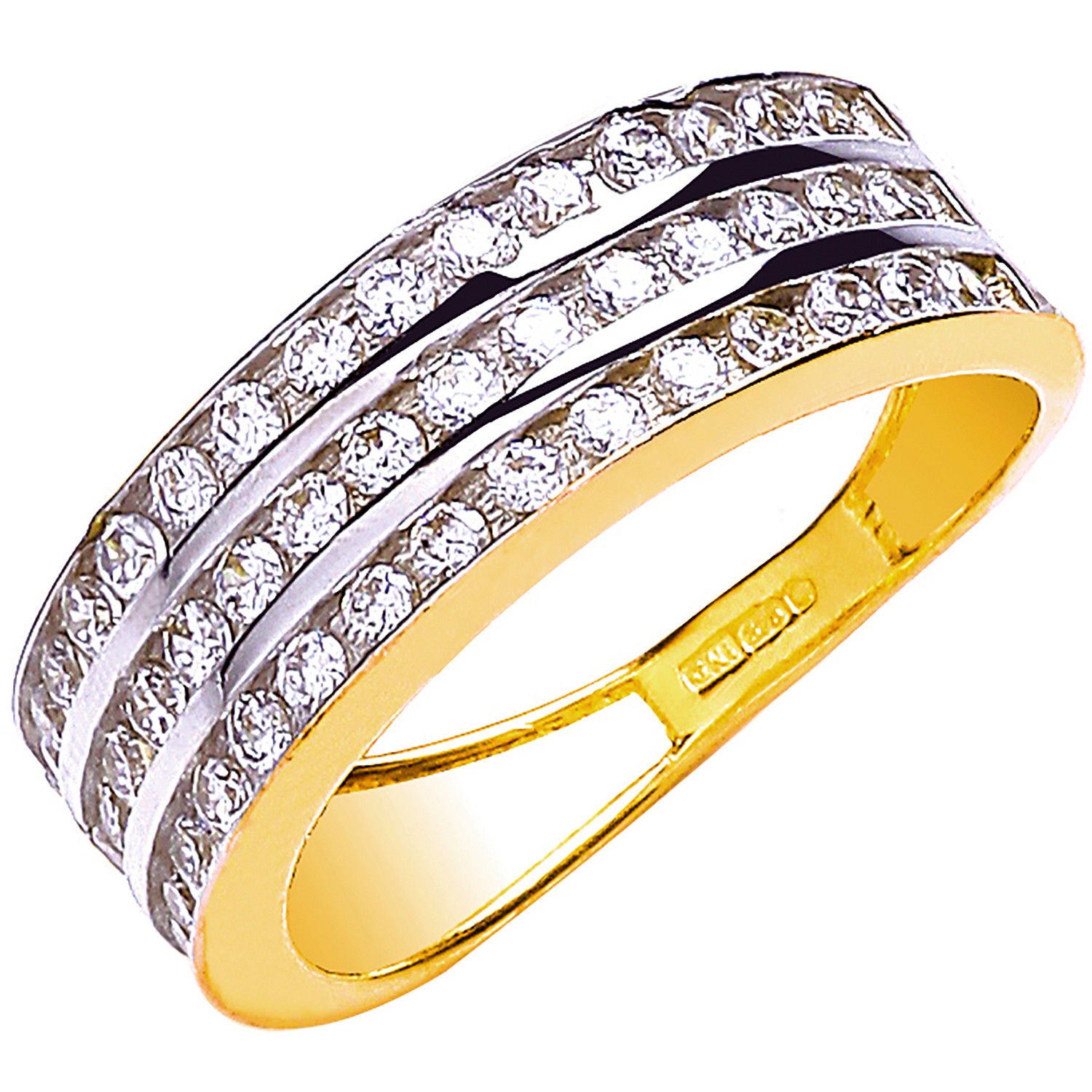 Y/G Ladies Three Row Cz Ring