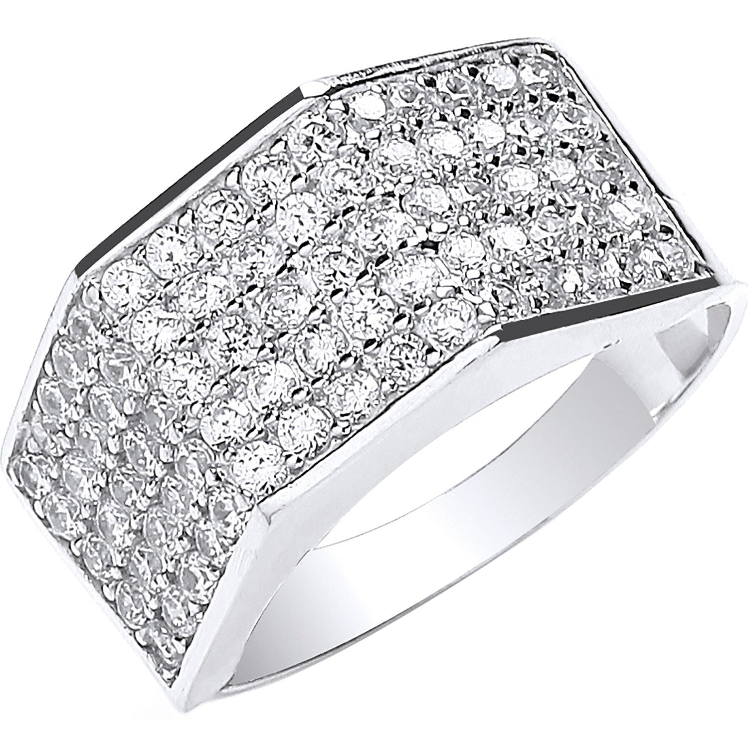 9ct White Gold Gents Five Row Cubic Zirconia Ring