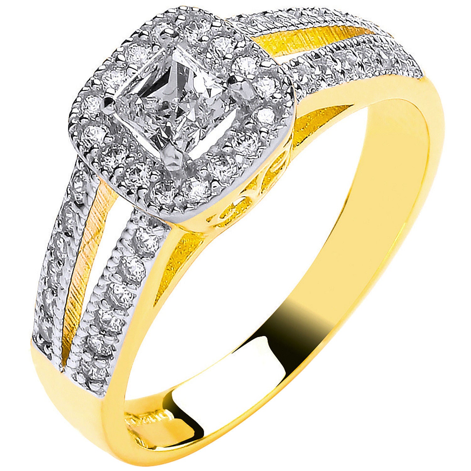 G Ladies Princess Centre Split Shank Cz Ring