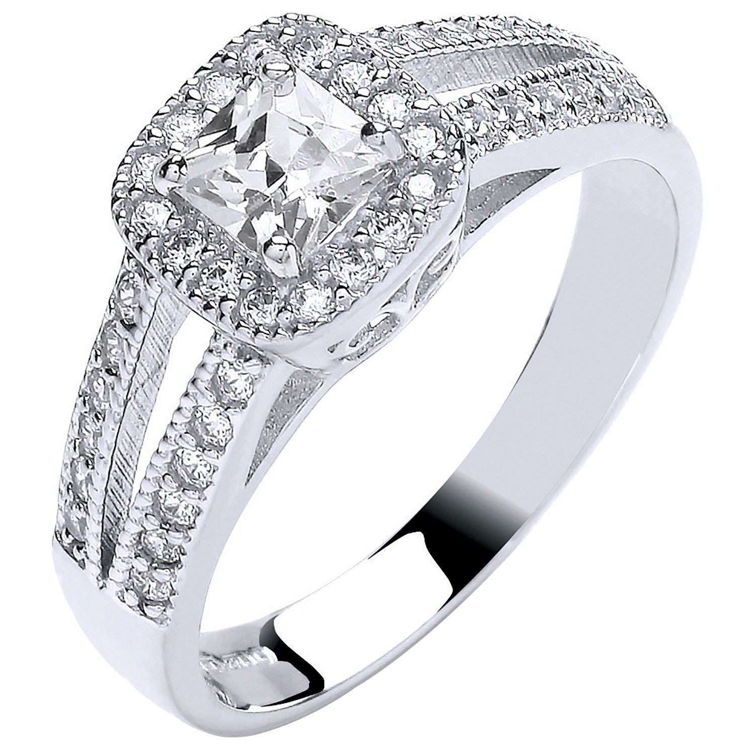 G Ladies Princess Centre Split Shank Cz Ring