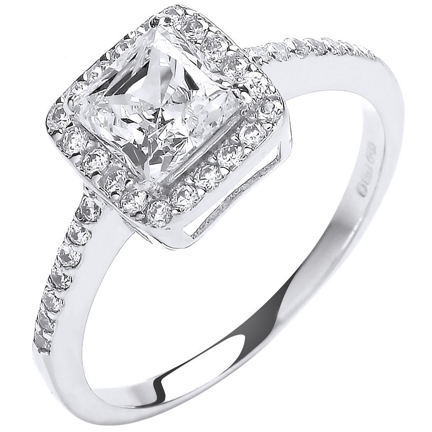 9ct White Gold Ladies Princes Centre Cubic Zirconia Ring