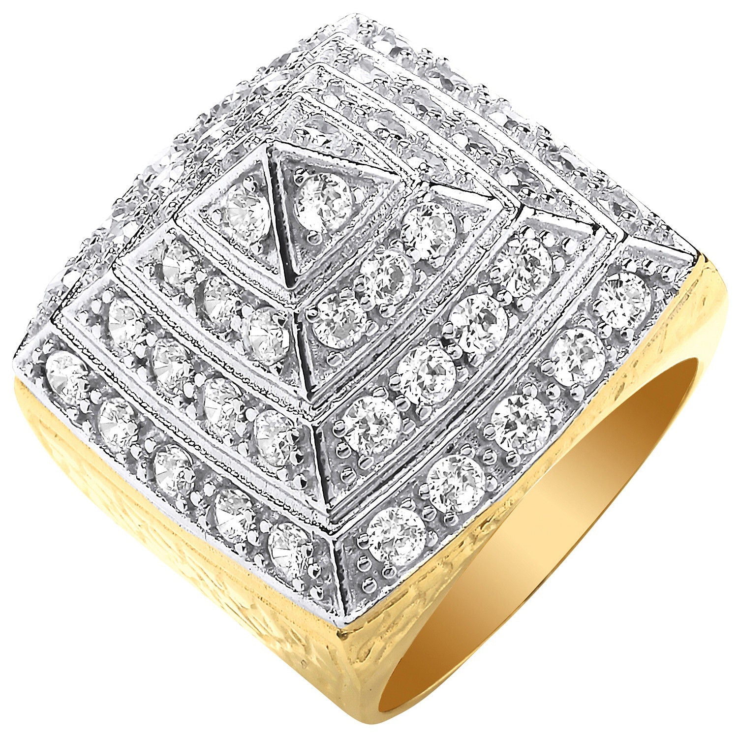 9ct Yellow Gold Large Cubic Zirconia Pyramid Gents Ring